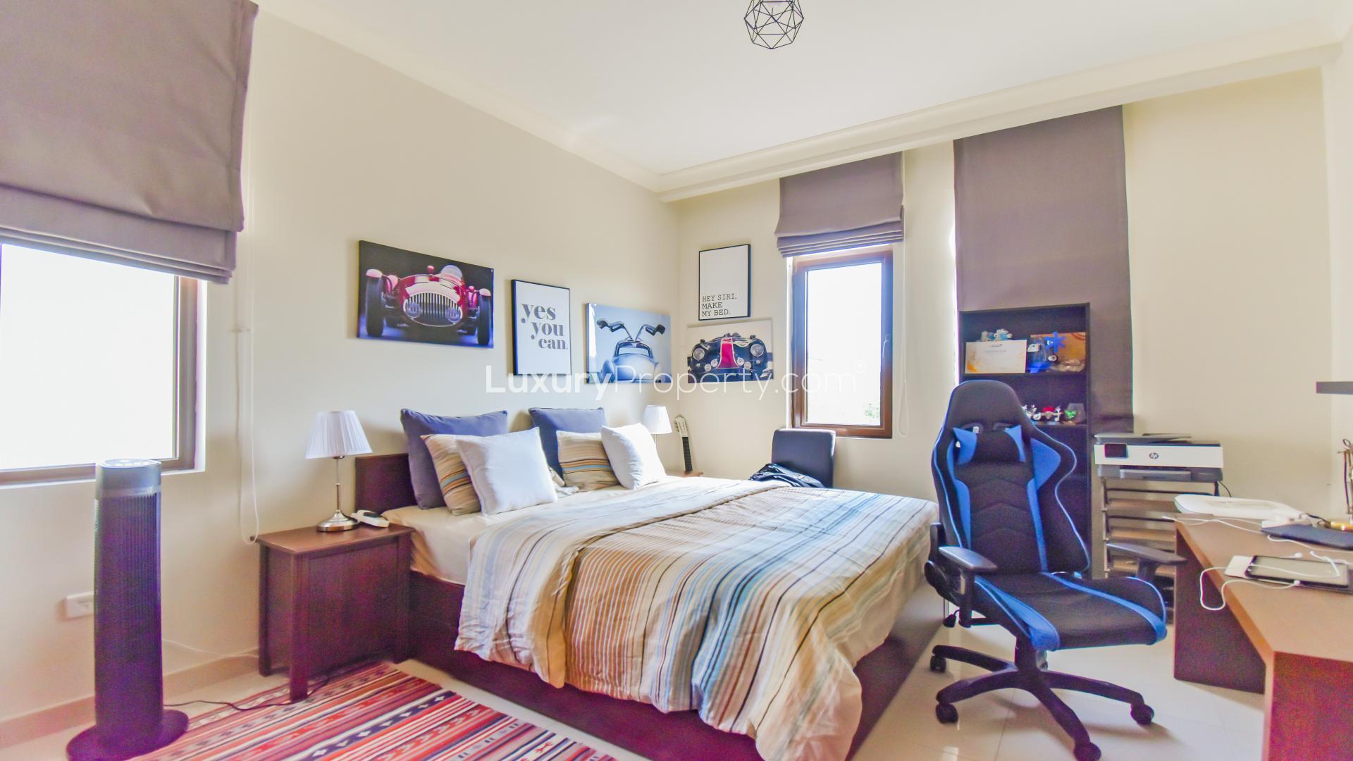 Beautiful villa exterior with spacious patio and garden in Arabian Ranches 2, Rosa community