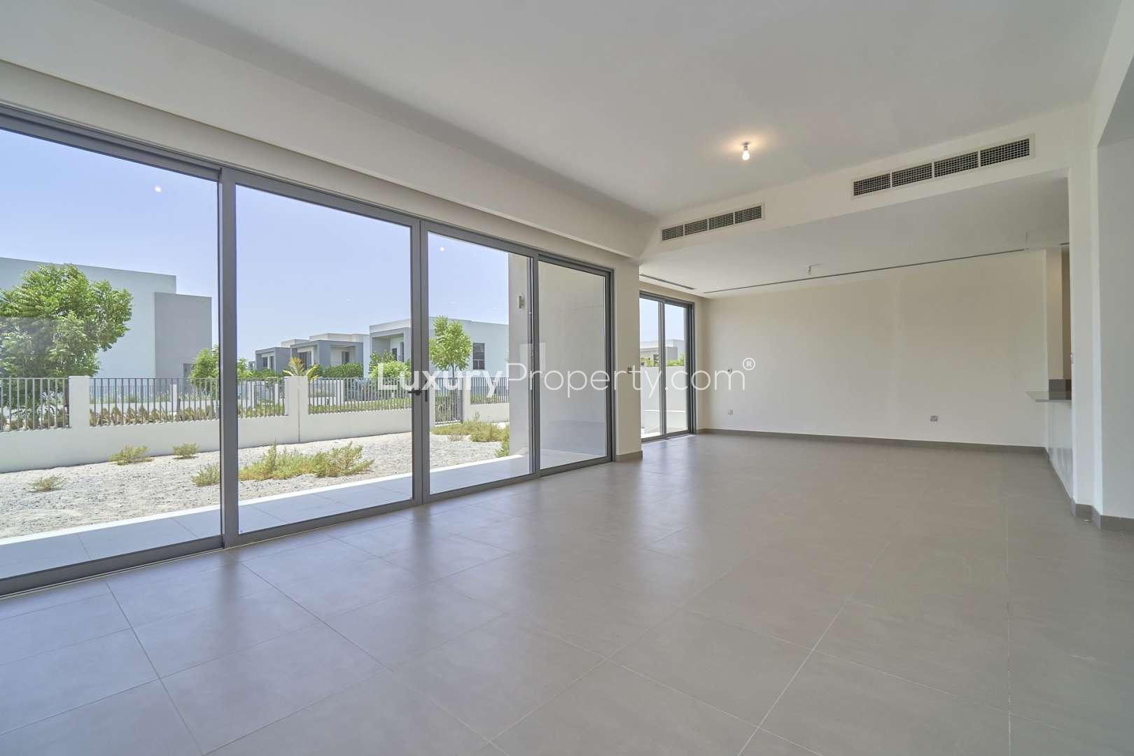 Balcony view of modern villas in Sidra Phase 1, Dubai Hills Estate for rent