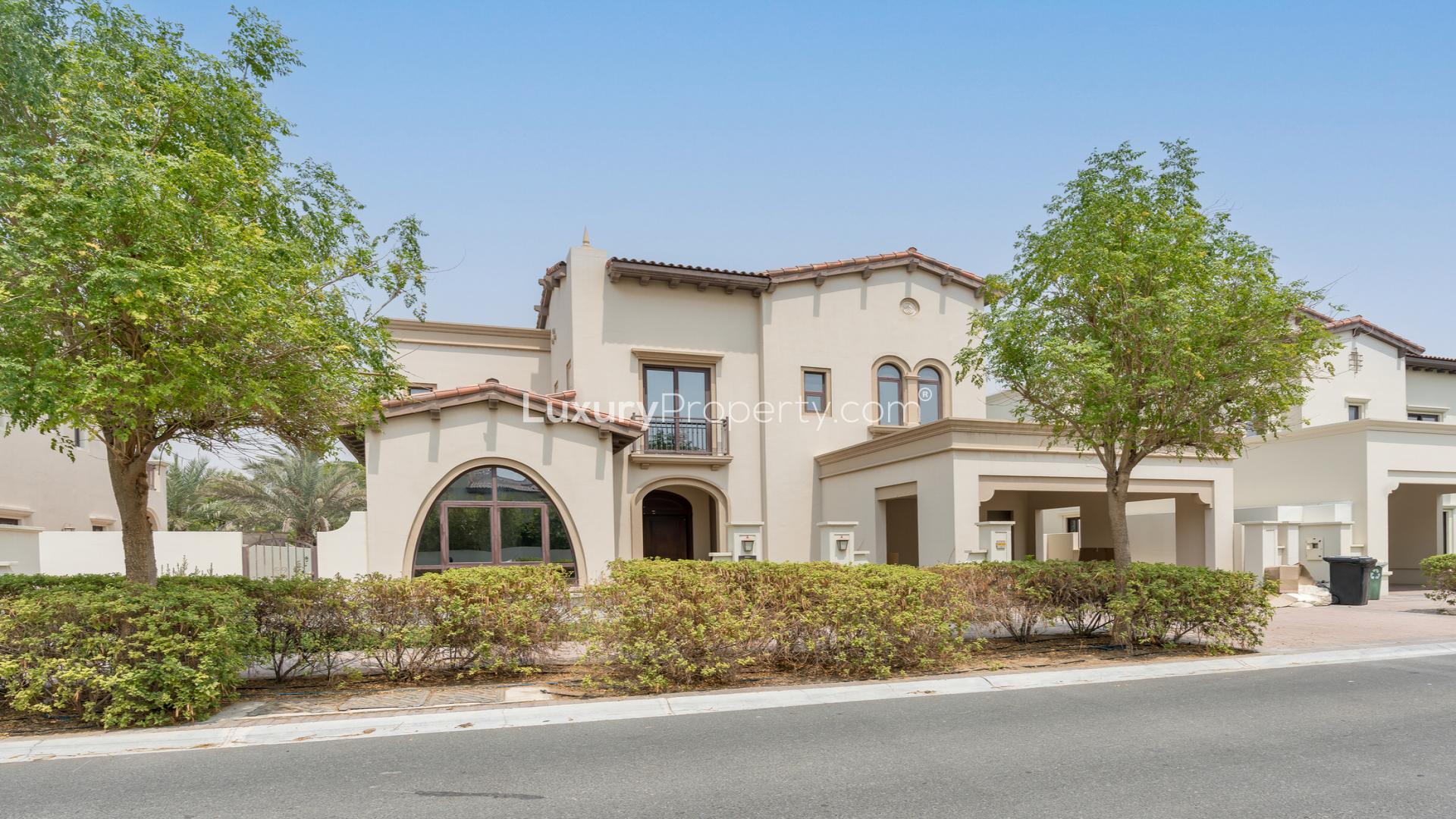 Contemporary villa interior with high ceiling and staircase in Rosa, Arabian Ranches 2