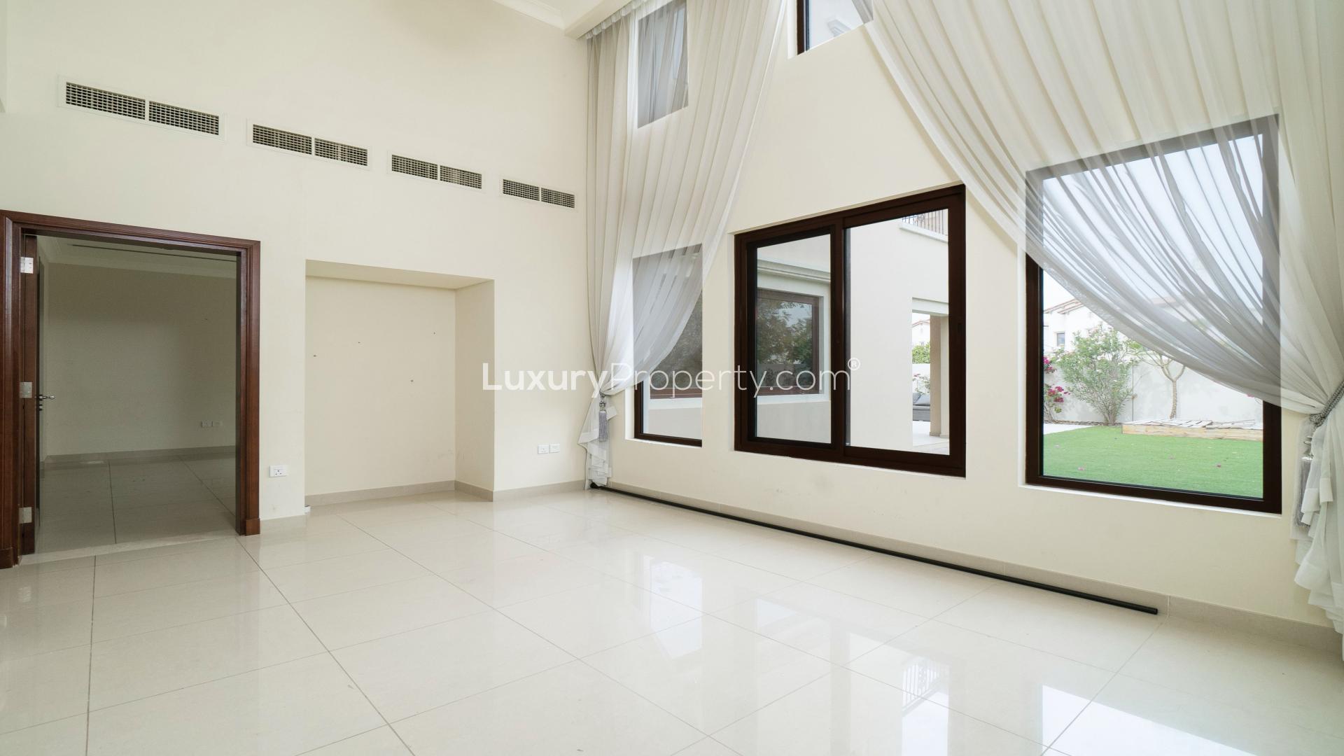 Vacant living room in Rosa Villa with garden view, Arabian Ranches 2, for rent
