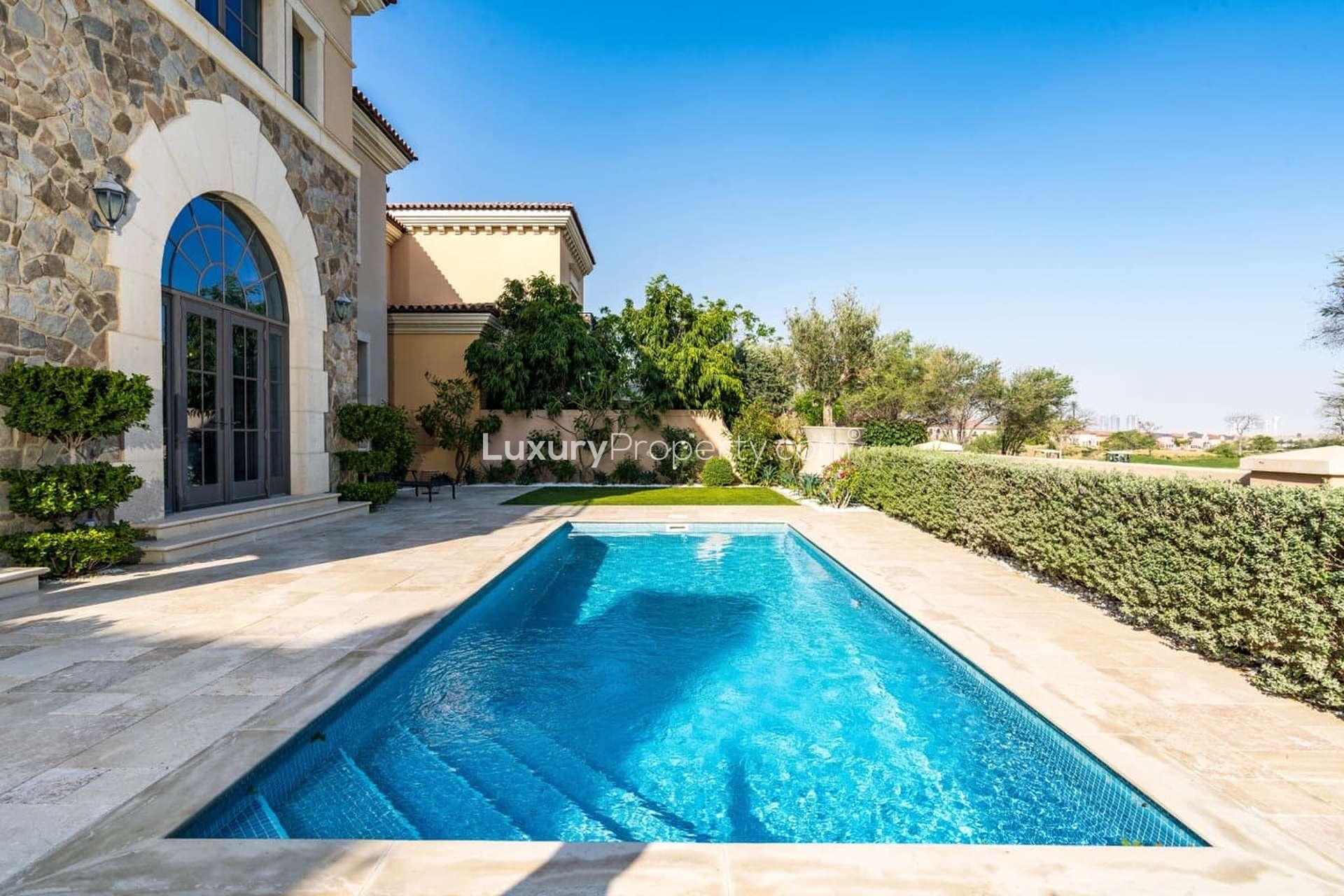 Luxurious bathroom with freestanding tub in 4-bedroom Firestone Villa, Jumeirah Golf Estates