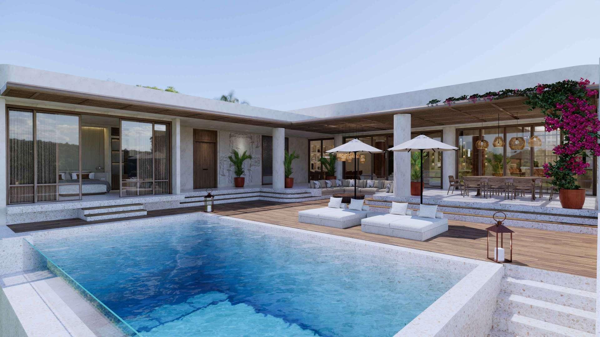 Ocean view luxury Bali villa with private beach access in Nusa Dua at sunset