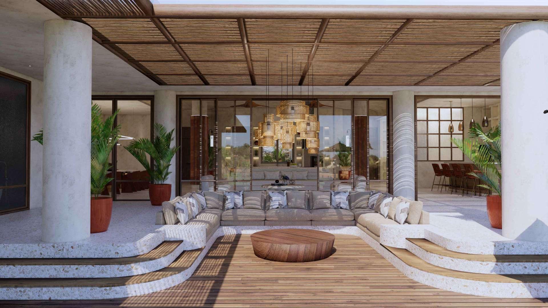 Luxury Bali villa living room with ocean view and modern decor in Nusa Dua