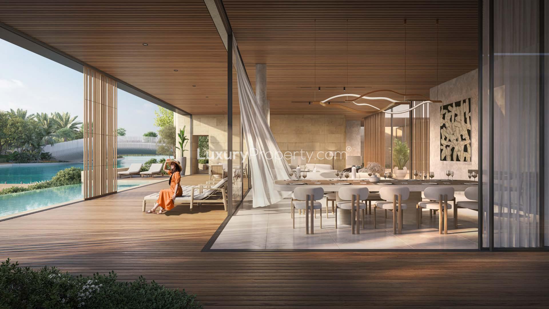 Luxurious villa interior with pool view in Tilal Al Ghaf, Plagette 32 corner unit