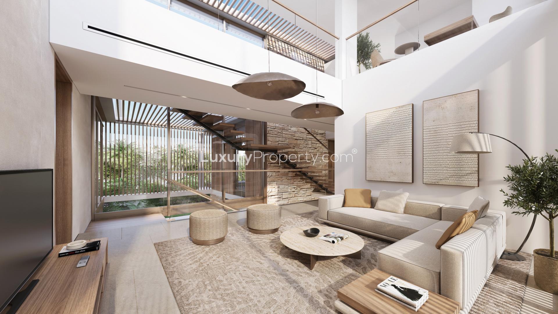 Contemporary 4-bedroom villa exterior in The Acres, Dubai Land, with modern architecture