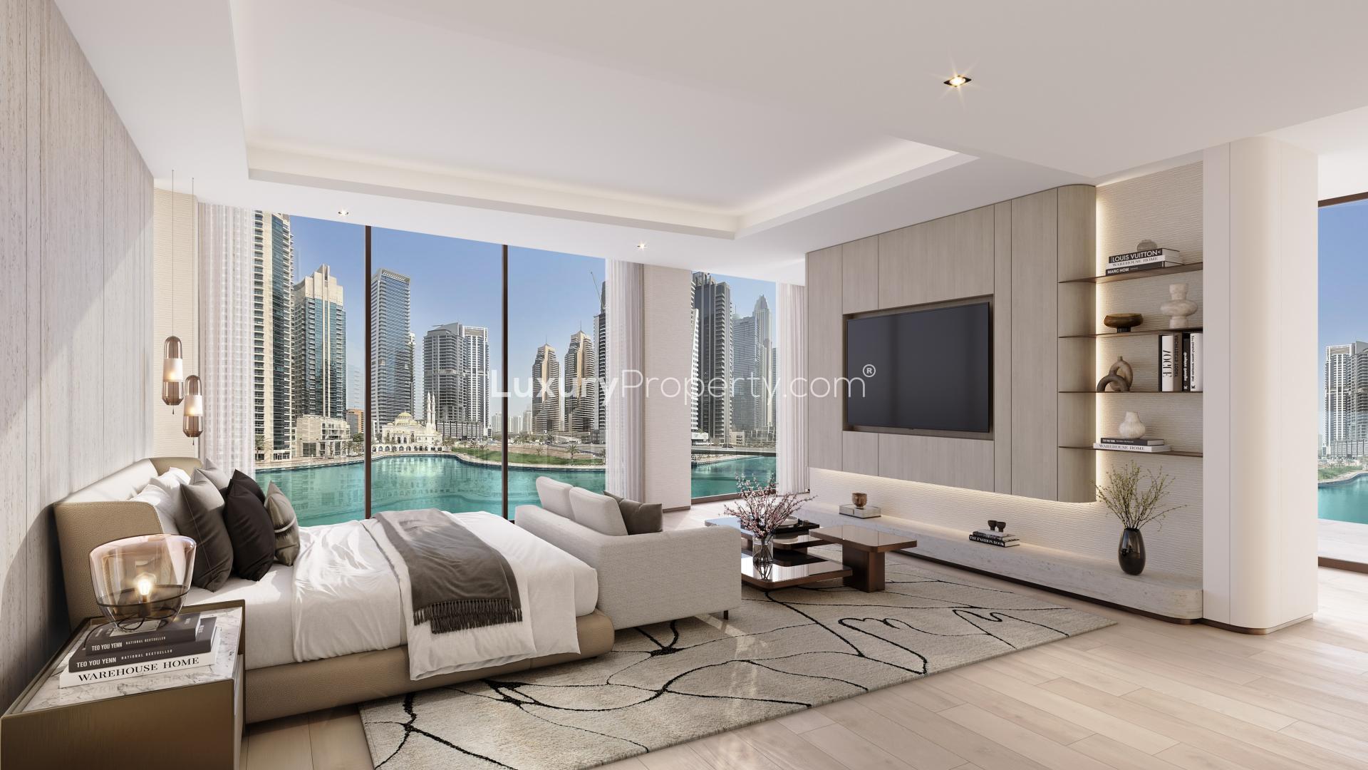 Luxurious dining and living area in Dubai Marina villa, featuring elegant modern design