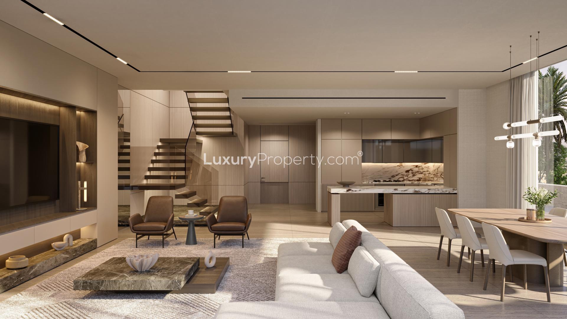 Modern luxury villa exterior at DG Villas, Jumeirah Golf Estates, featuring sleek architecture