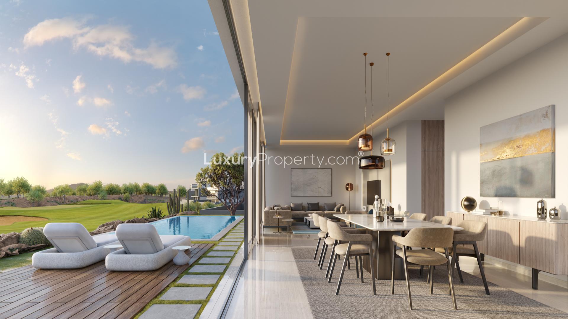 Luxurious bedroom in 4-bedroom villa, AIDA Muscat, with scenic golf course view