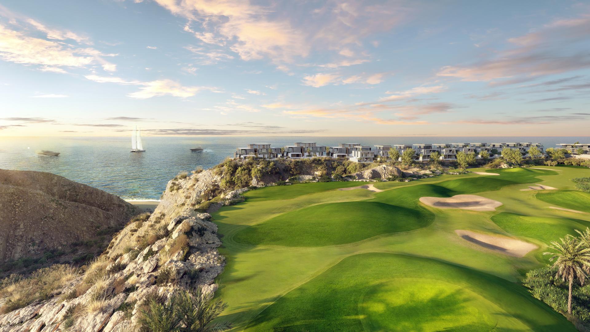 Frontline golf villa in Muscat with modern interior, pool, and scenic views