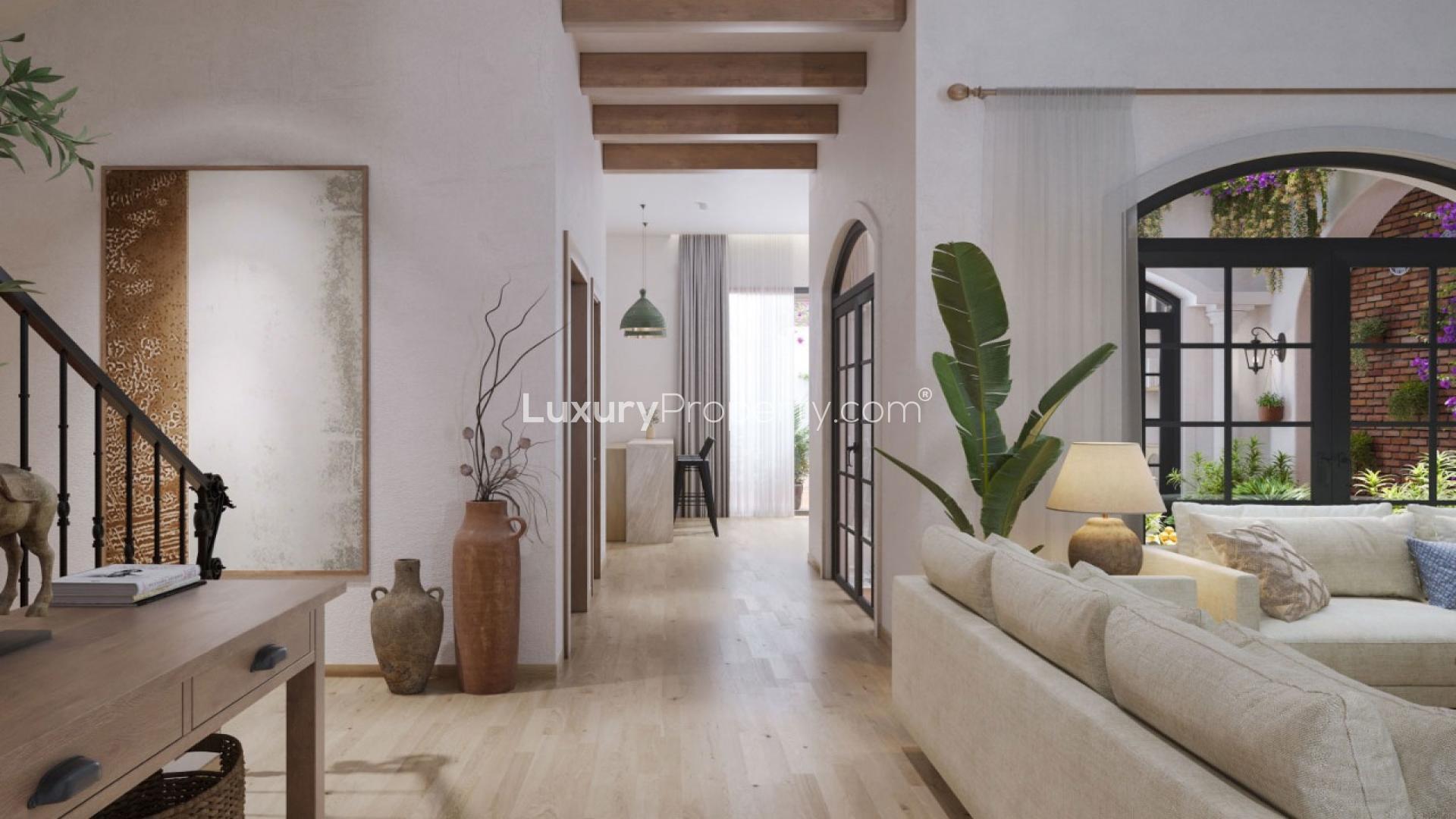 Luxurious living room in Sobha Galera duplex villa, Bangalore, featuring elegant decor and furnishings