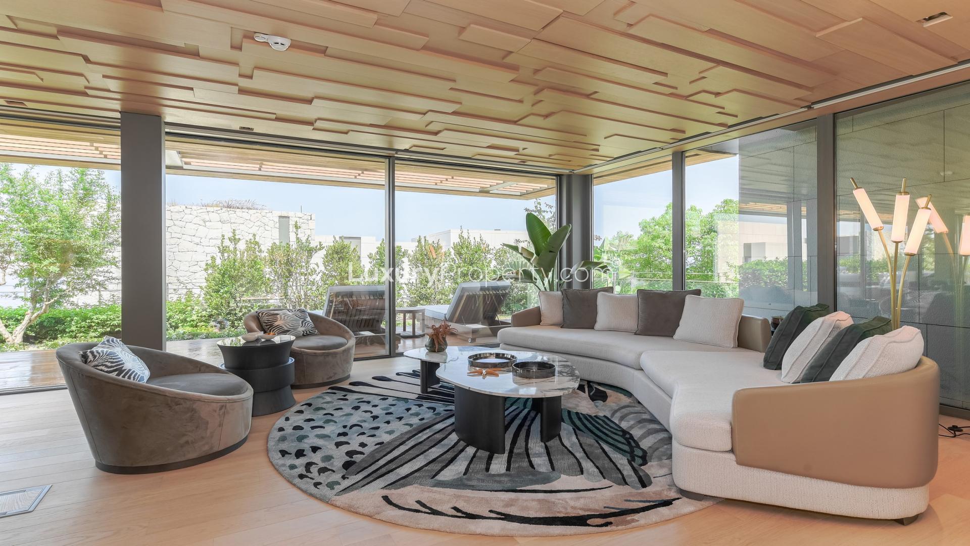 Luxurious courtyard villa exterior at night, Ritz-Carlton Bodrum, for sale in Bodrum