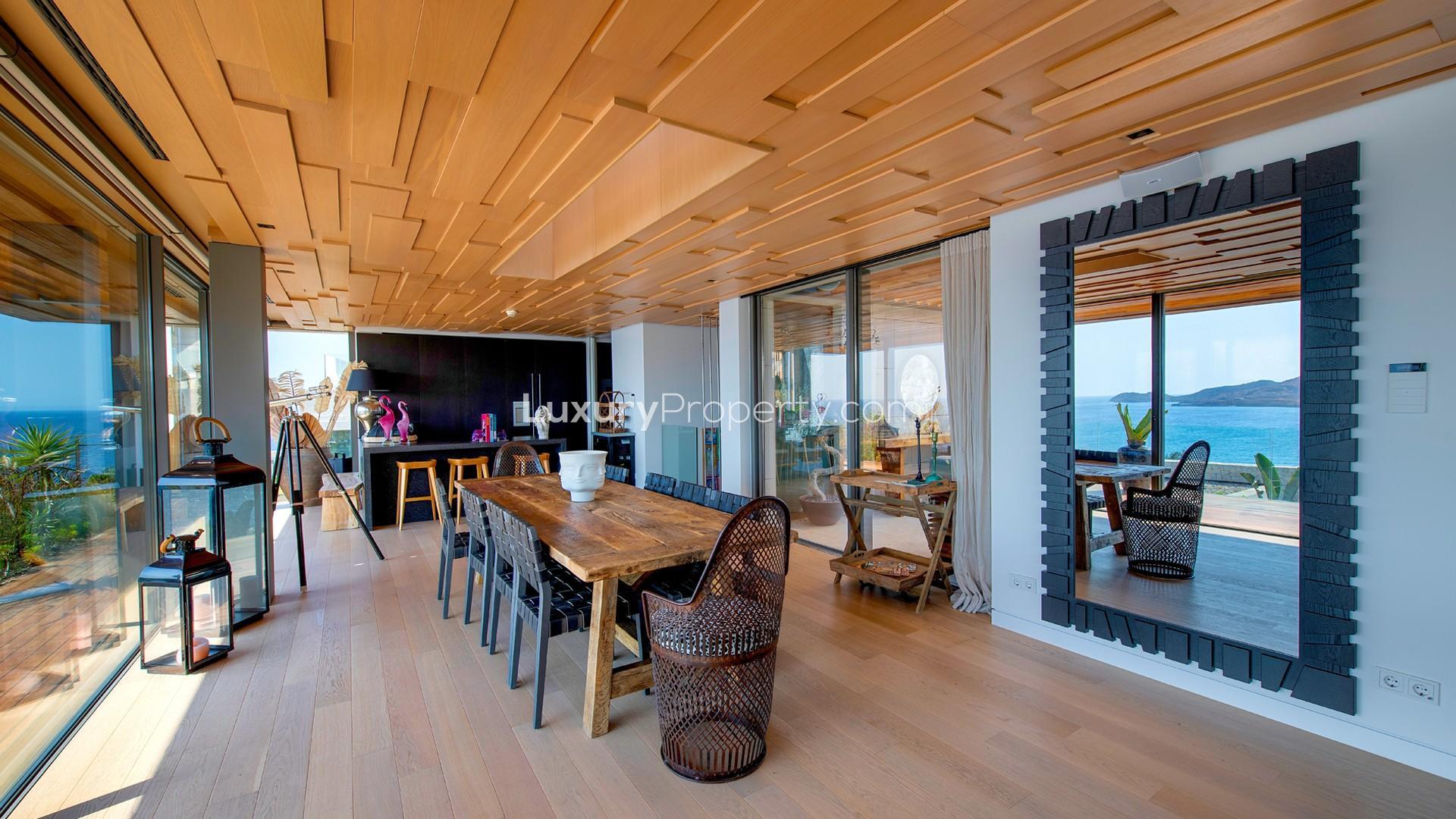 Luxury living room with sea view in Ritz-Carlton Bodrum villa, spacious and elegant design