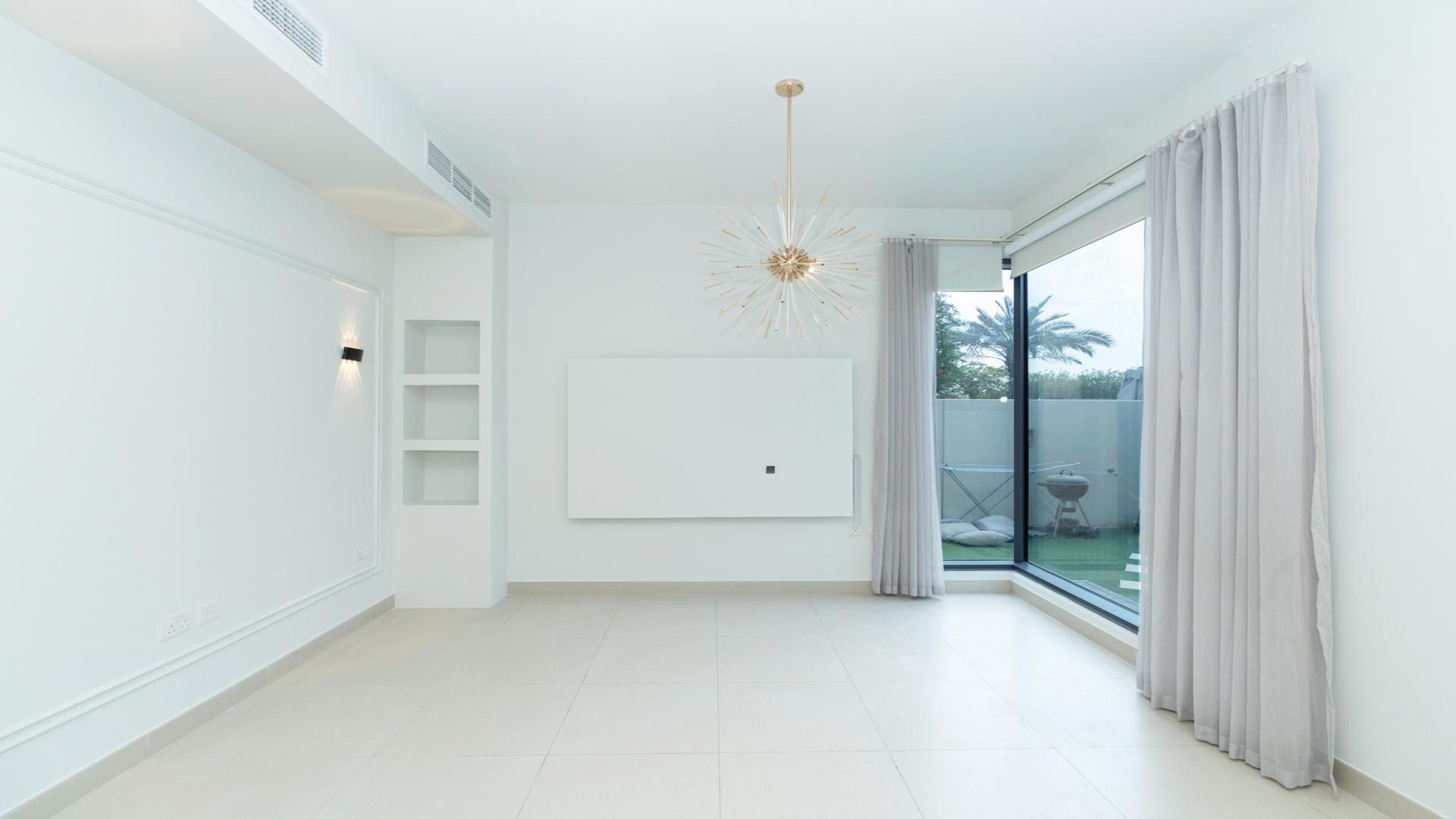 Bright villa bedroom with large windows overlooking garden, Dubai Hills Estate, Maple community