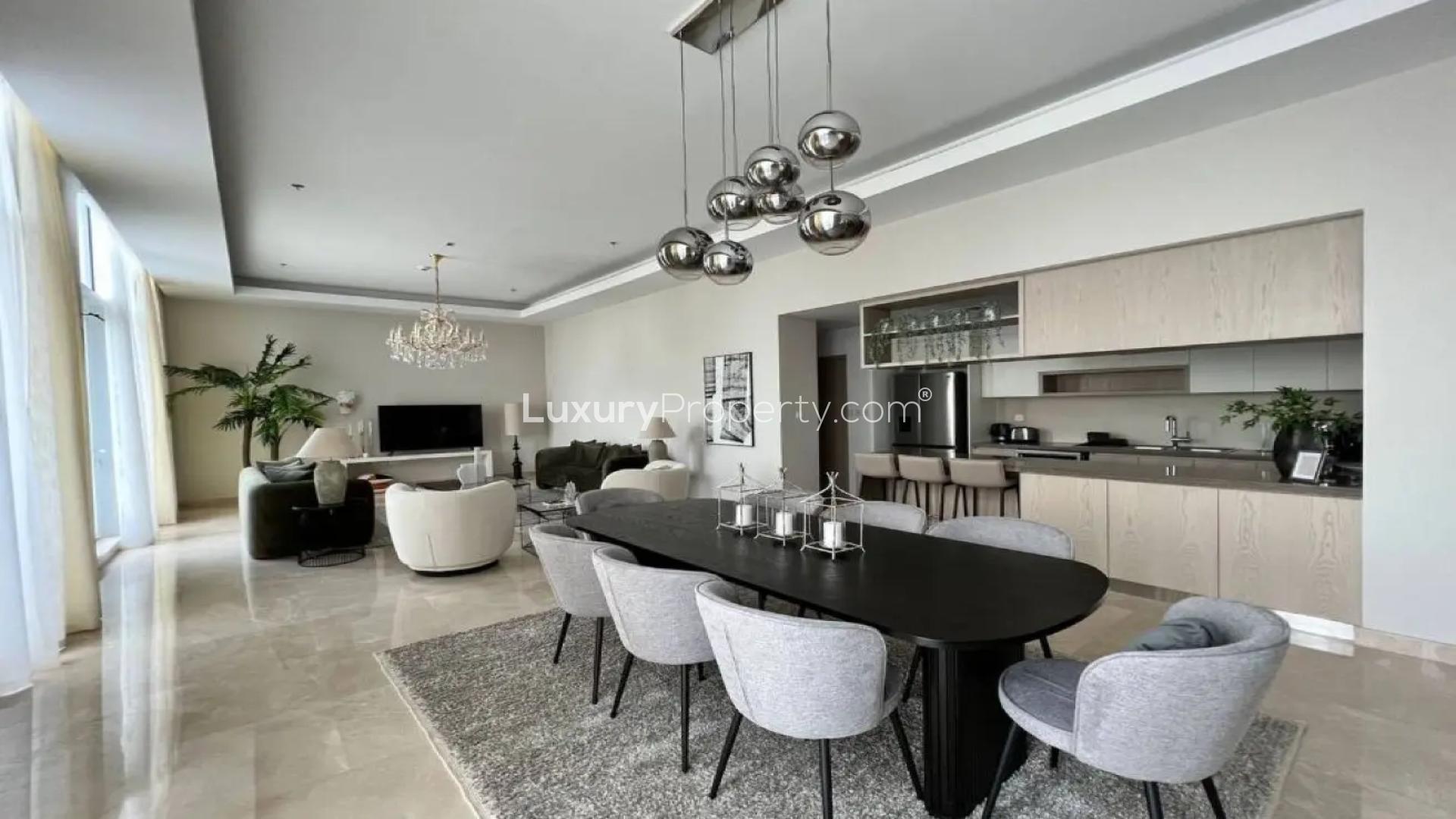 Luxurious living room in Emaar Parkside Hills villa, featuring elegant decor and sea views