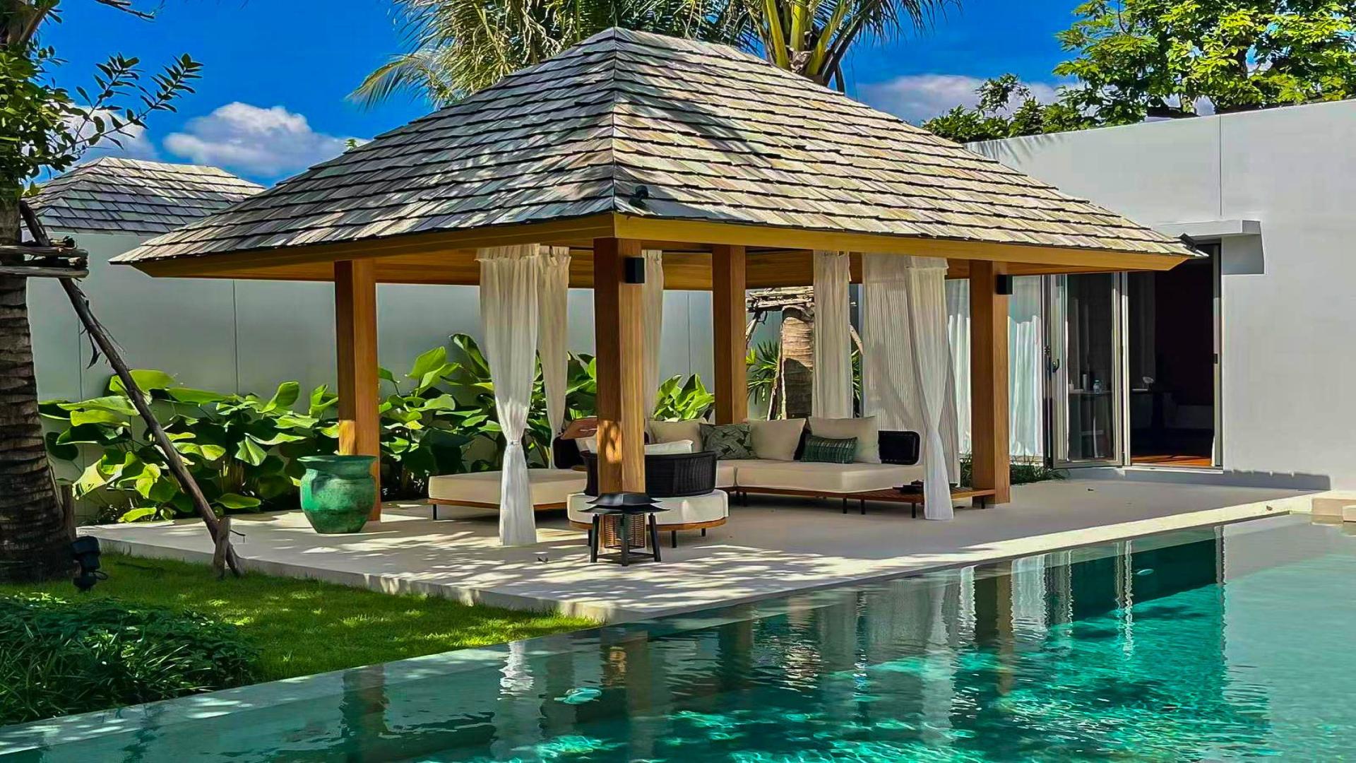 Luxurious living room in Thalang District villa with pool view, Thailand