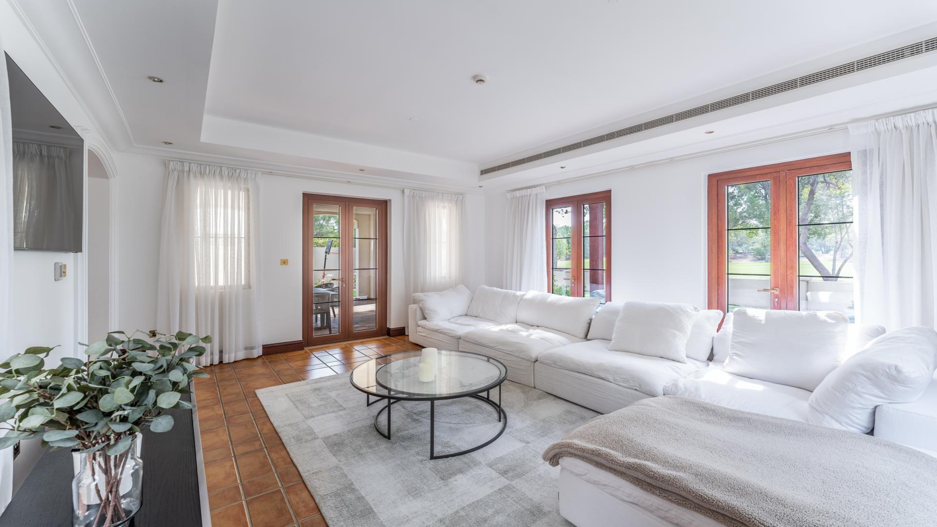 Elegant living room in upgraded villa, Jumeirah Golf Estates, Earth community, golf course view
