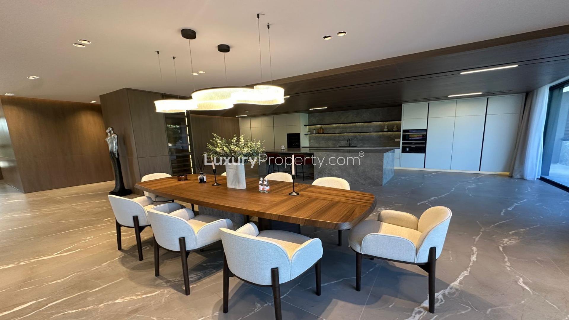 Private pool overlooking golf course at luxurious Jumeirah Golf Estates villa for sale