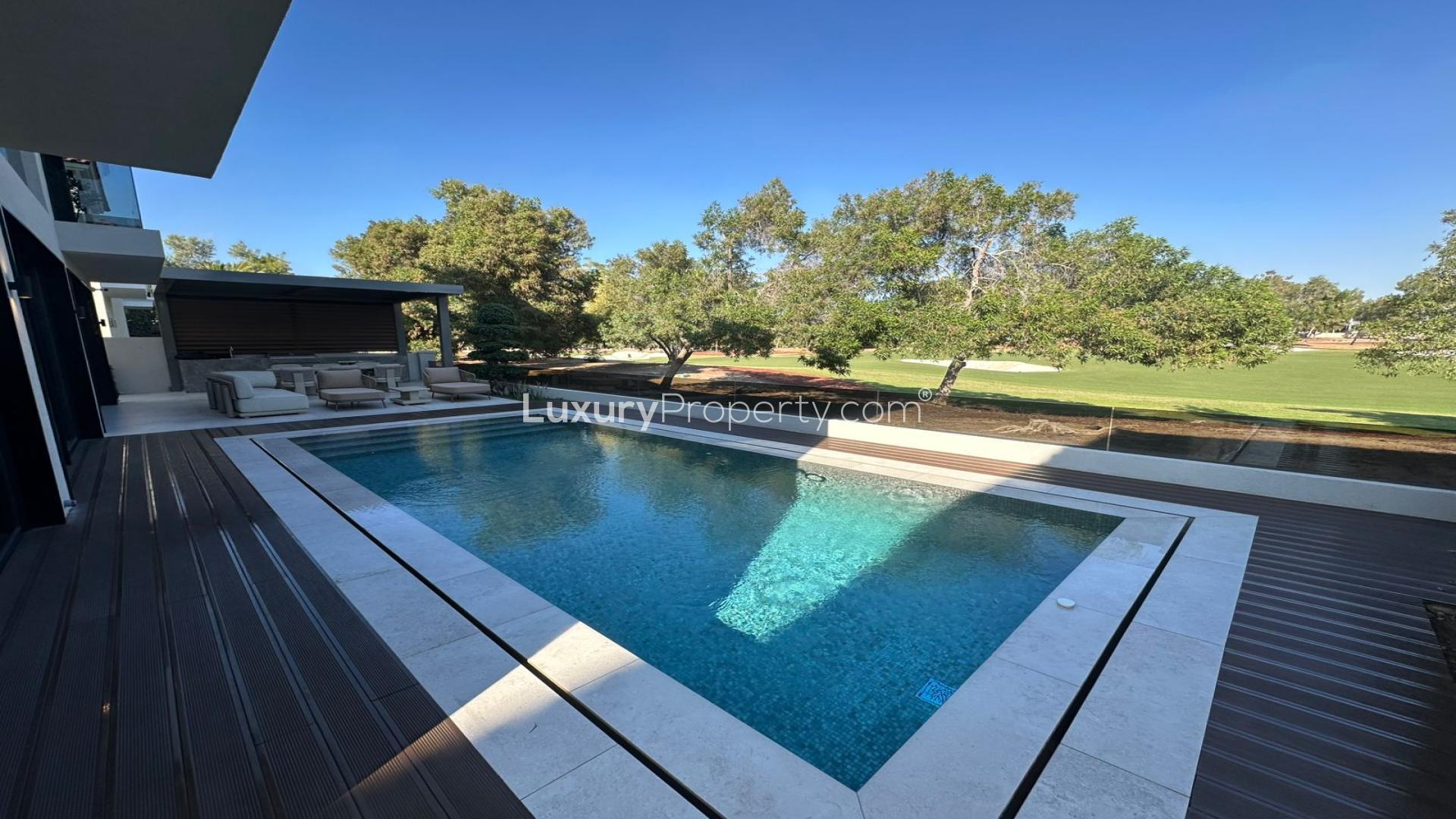 Stunning 5-bedroom villa exterior in Jumeirah Golf Estates, Earth community, for sale