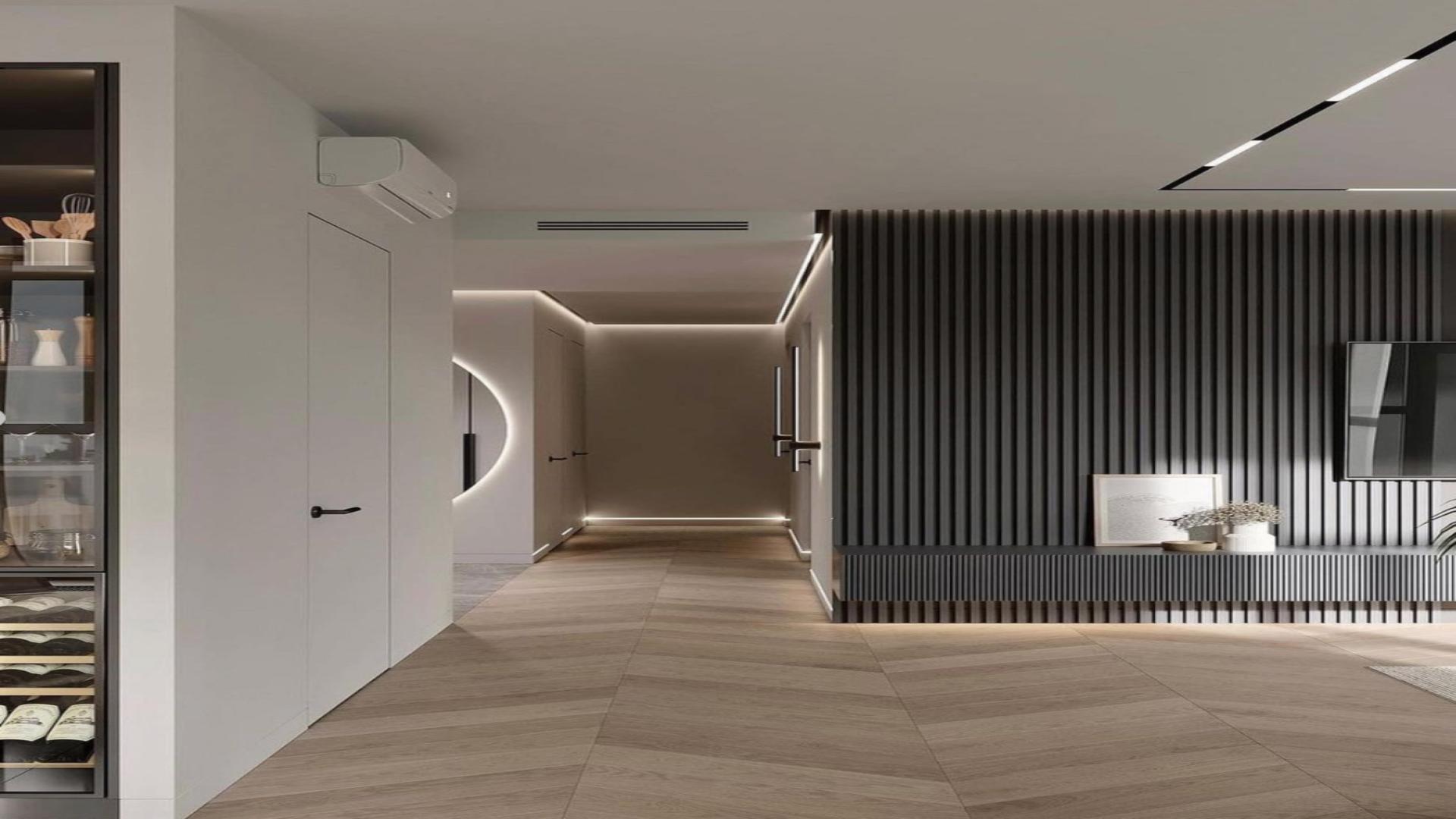 Modern hallway in luxury 4-bedroom villa, Jumeirah Islands Mediterranean Clusters, elegant lighting design