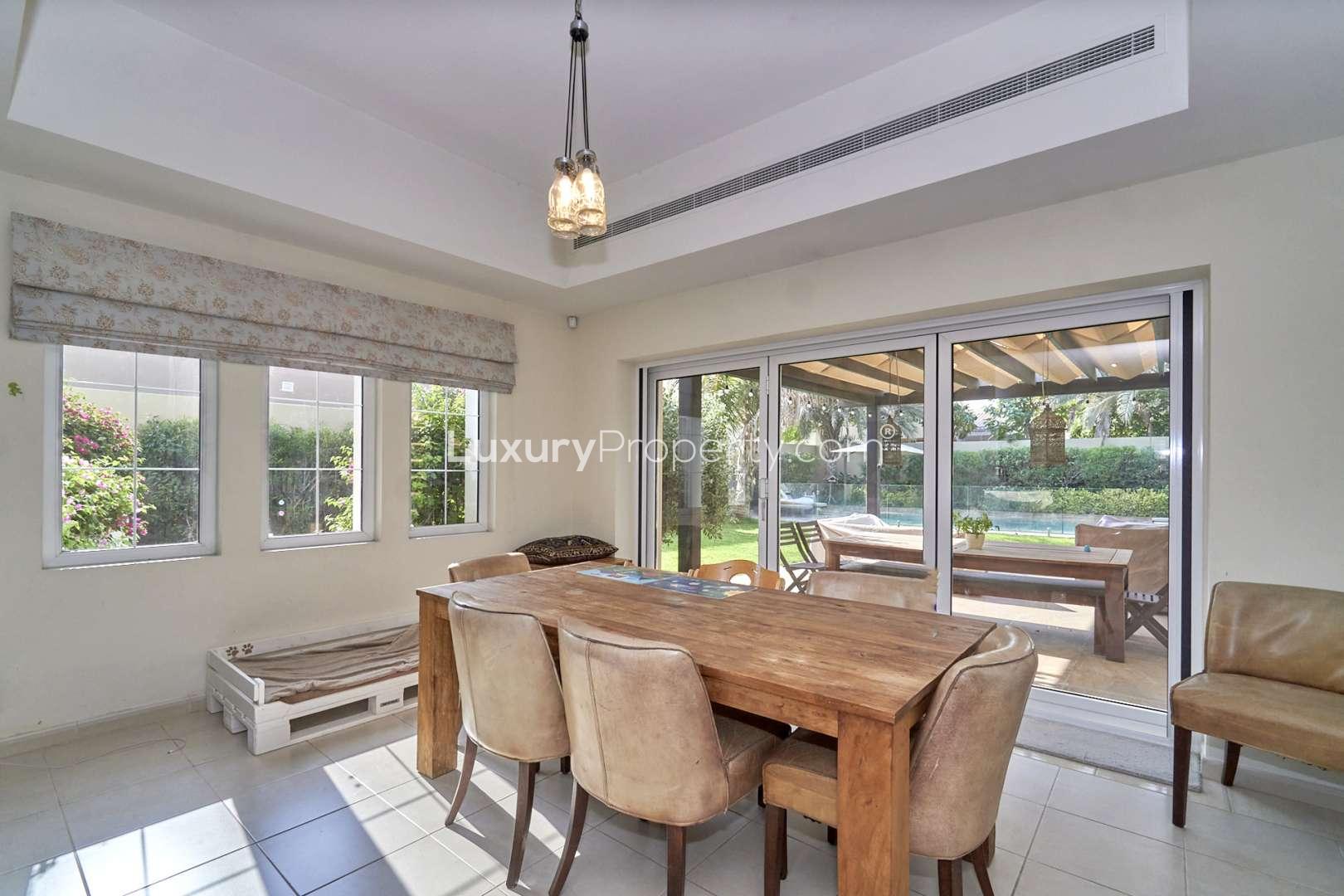 Spacious living room in 4-bedroom Alvorada villa, Arabian Ranches, featuring modern decor