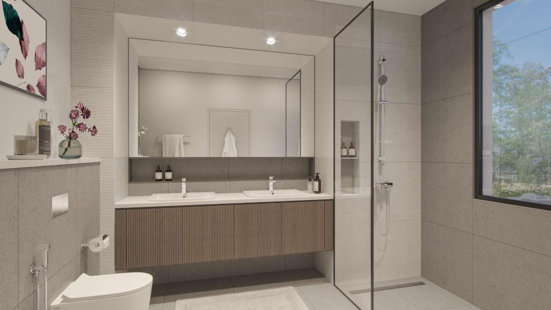 Luxurious walk-in closet in Tilal Al Ghaf villa with modern design and ample storage