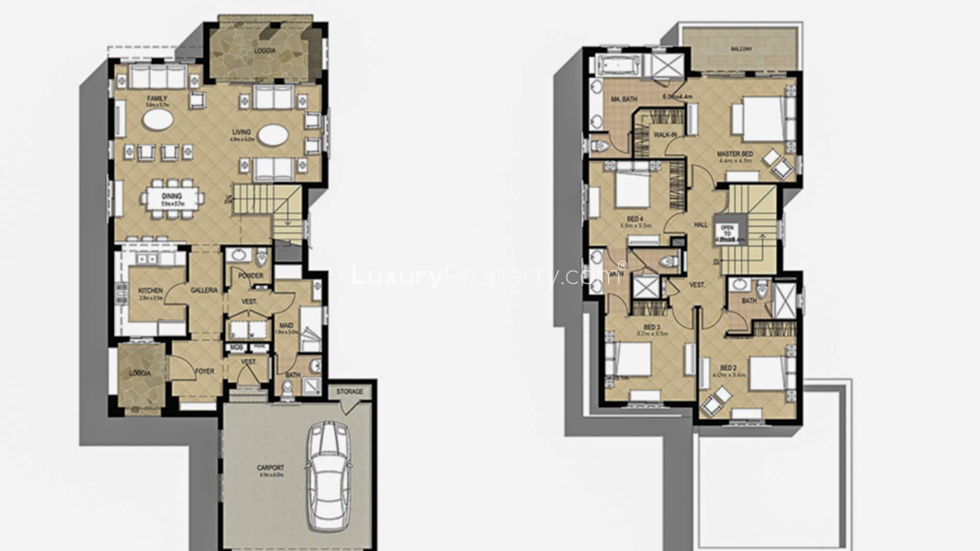 Four bedroom villa in Azalea, Arabian Ranches 2, featuring modern architecture and lush landscaping
