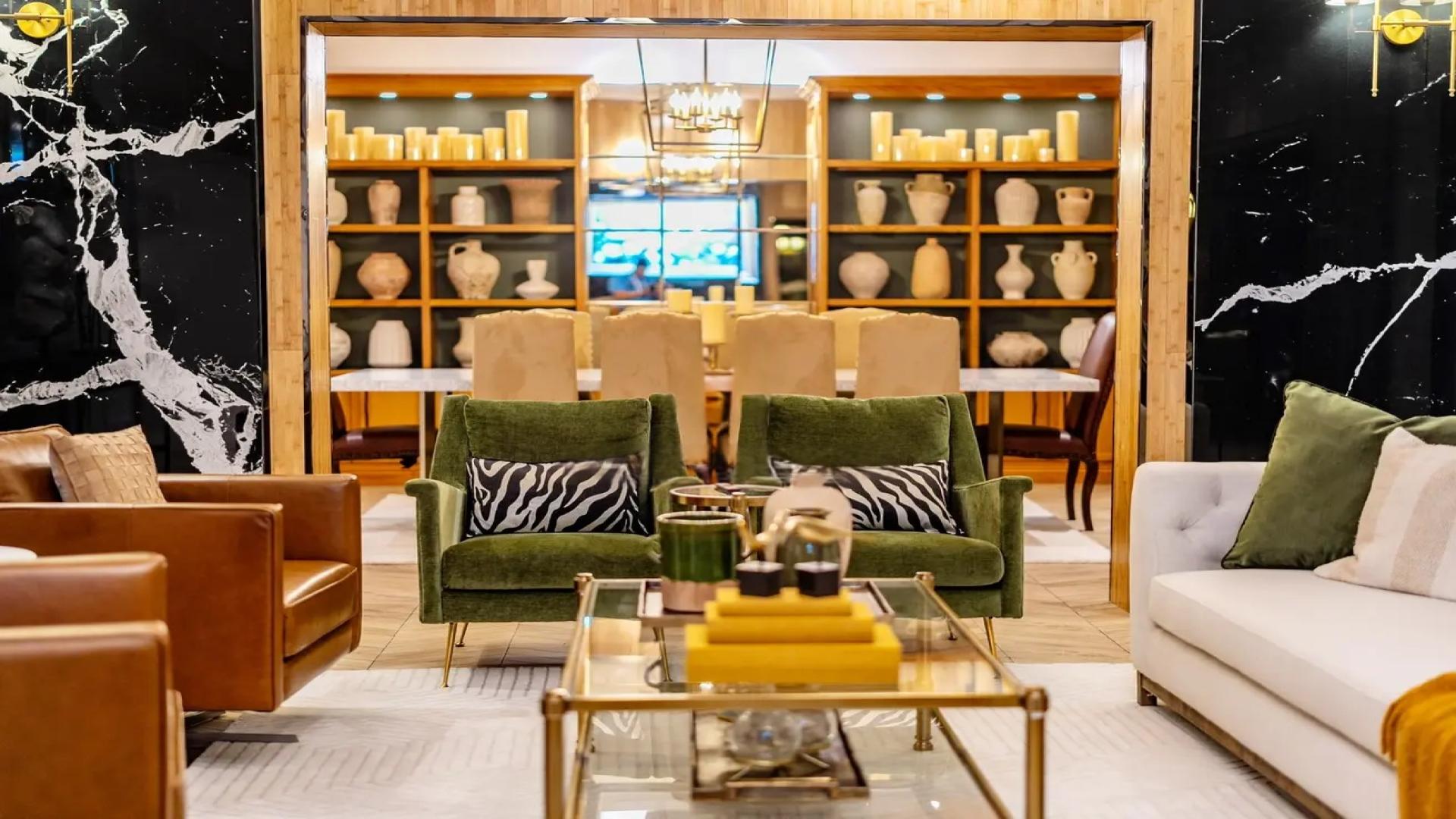 Luxurious living room in Al Furjan villa, featuring elegant decor and modern furnishings