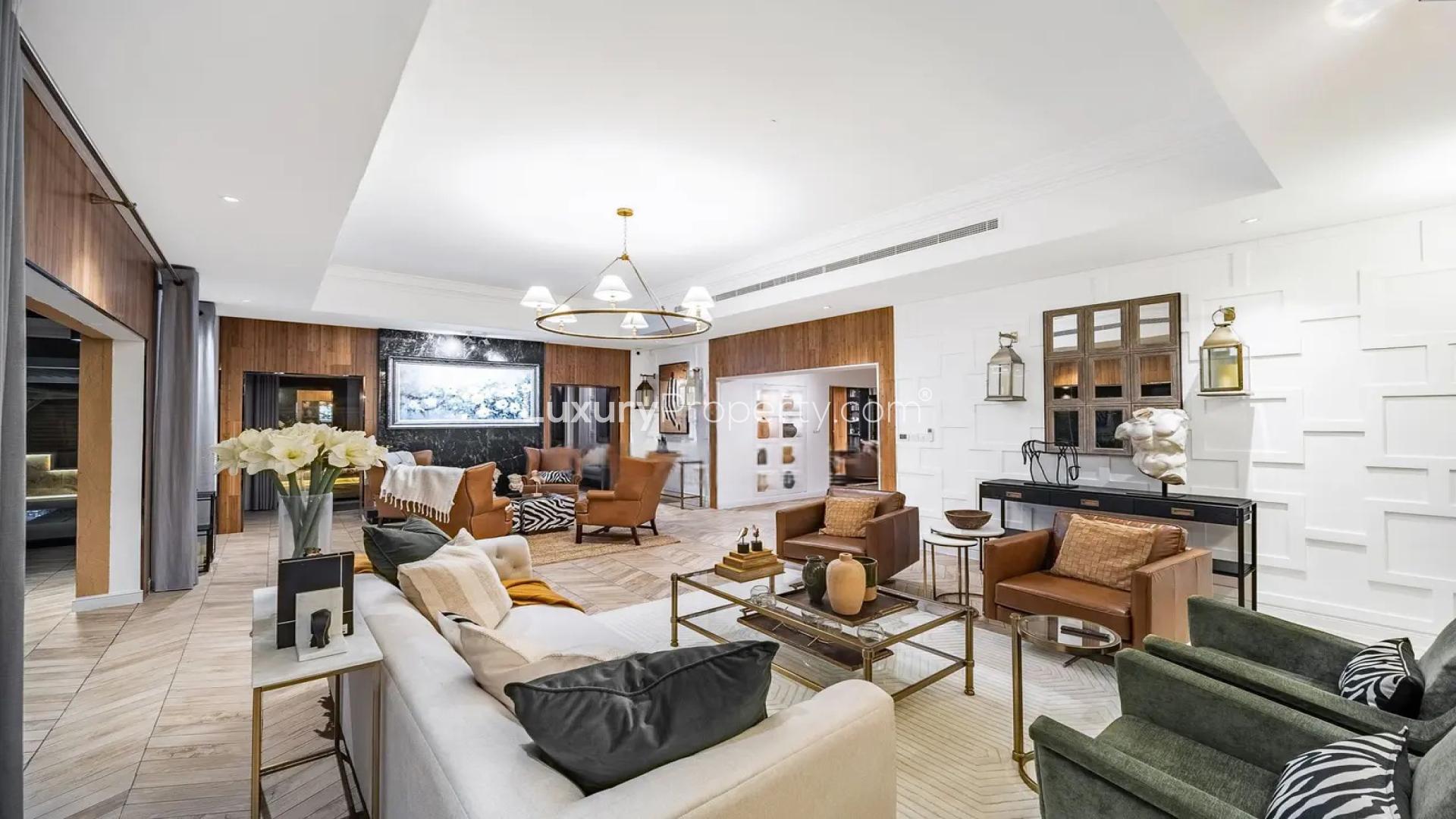 Luxurious living room in Al Furjan villa with modern decor and elegant furnishings