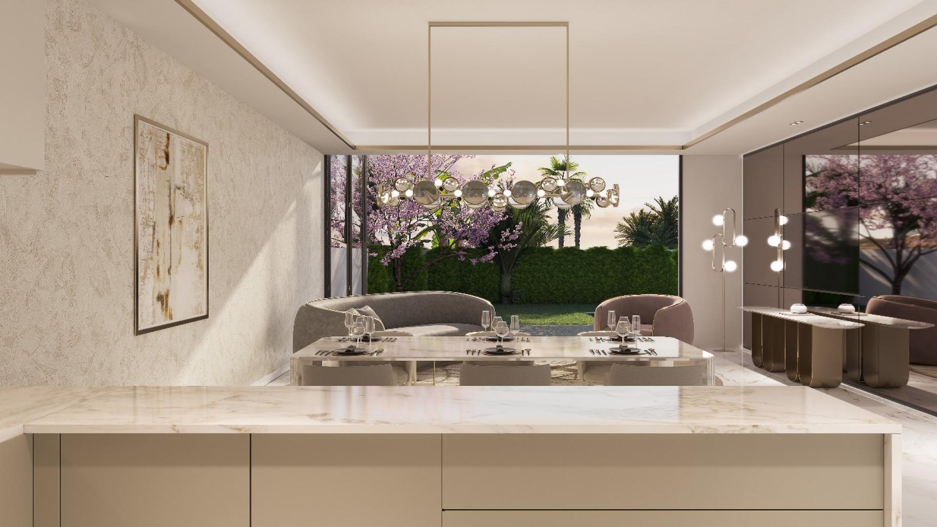 Modern living room in 4-bedroom villa, The Fields, MBR City, with elegant furnishings and decor