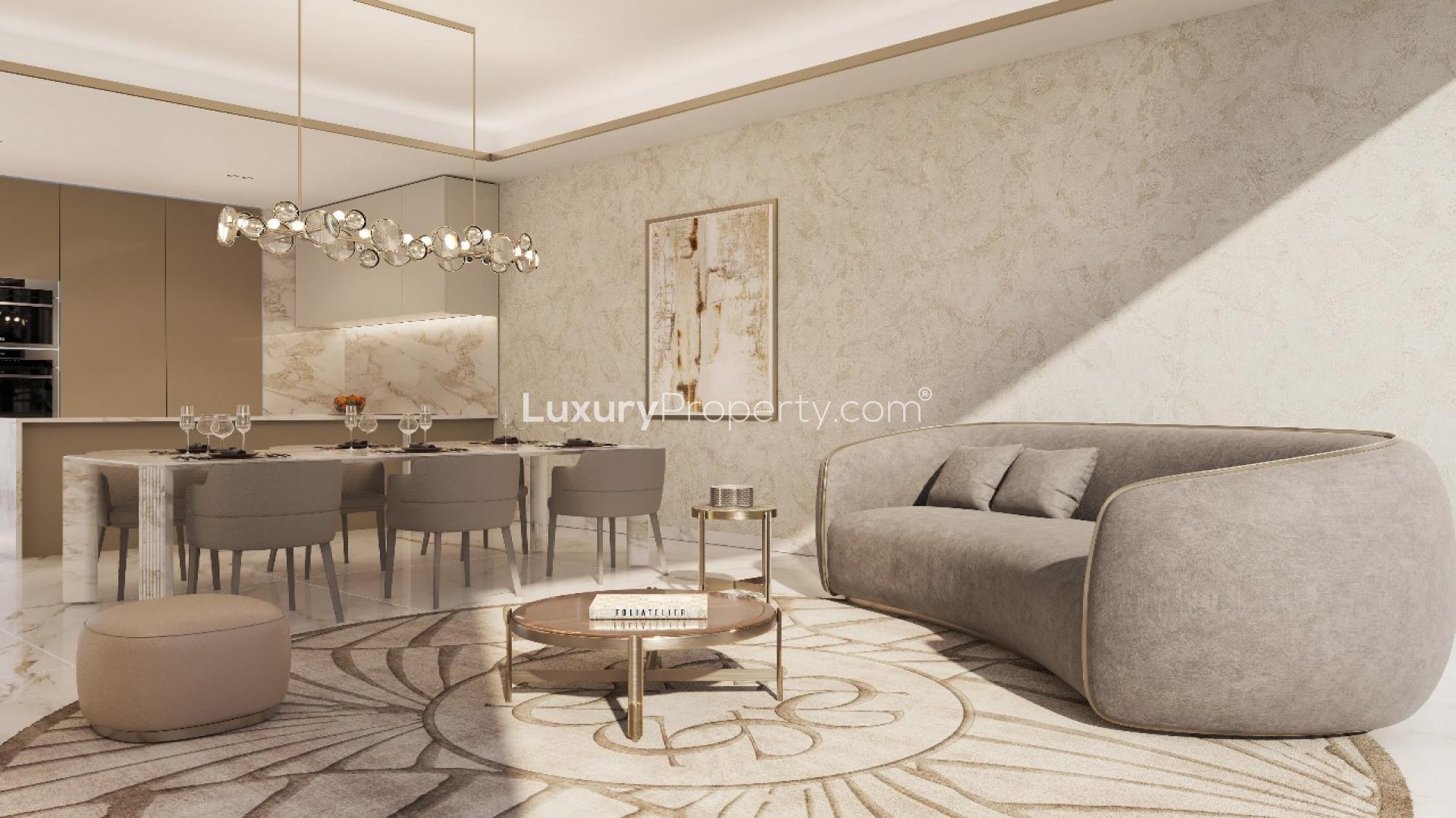 Luxurious dining area in 4-bed villa, The Fields, MBR City, with modern decor