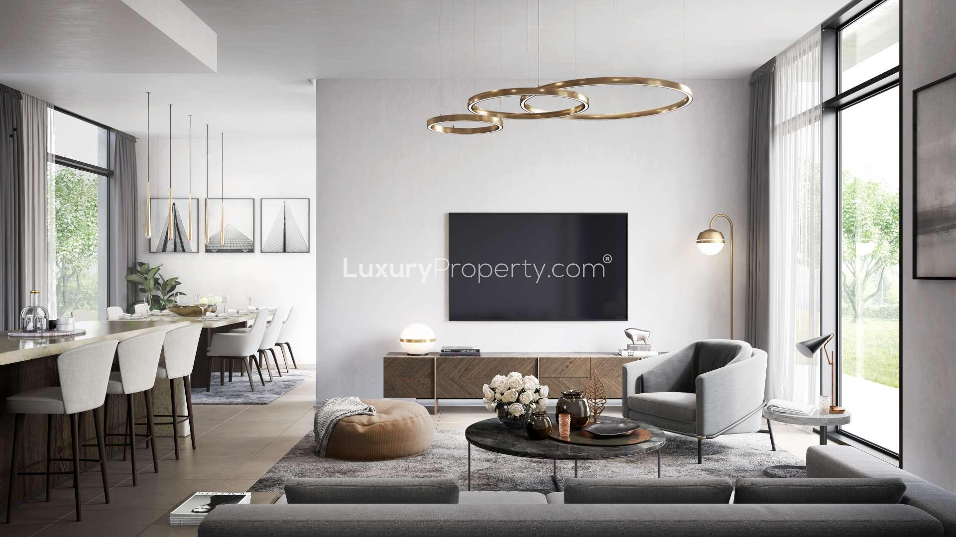 Luxurious stand-alone villa in Arabian Ranches 3, Caya, with modern architecture and lush garden