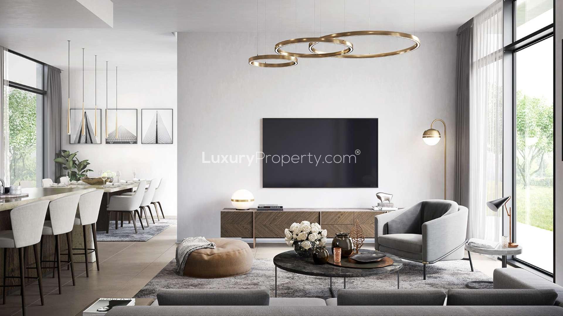 Exterior view of luxurious villa with roof terrace in Caya, Arabian Ranches 3, for sale