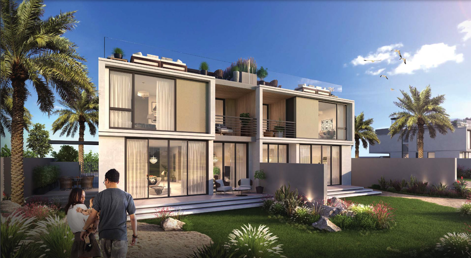 Outdoor terrace of 4-bedroom villa in Dubai Hills Estate, overlooking golf course