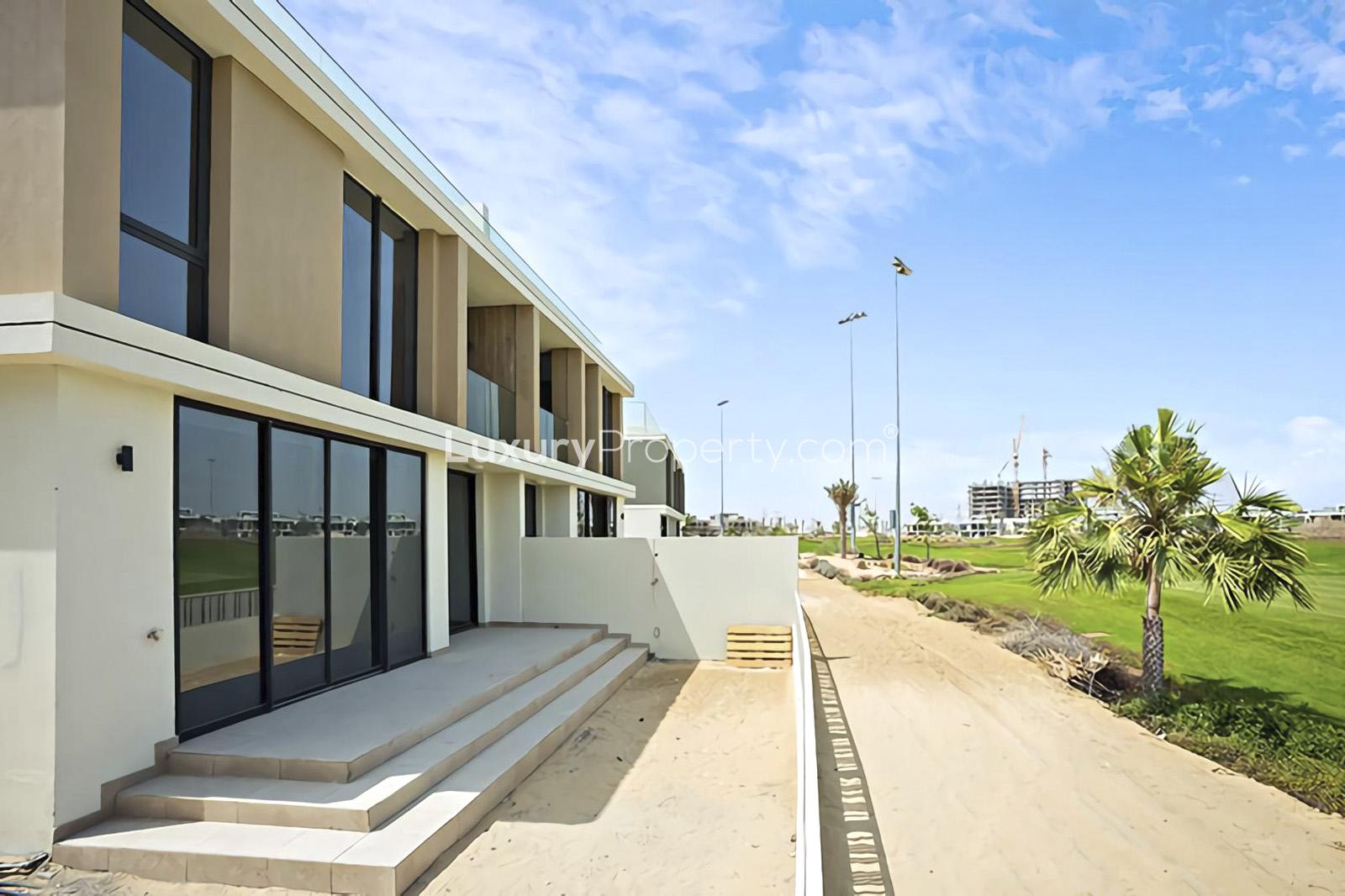 Semi-detached villa exterior in Club Villas, Dubai Hills Estate, four bedrooms, modern design