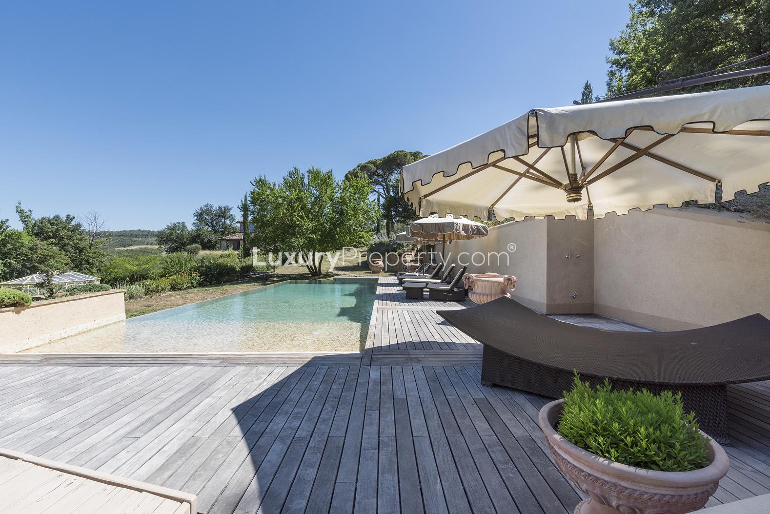 Luxurious poolside view at Chianti villa in Colonica Romantica, Florence, Tuscany