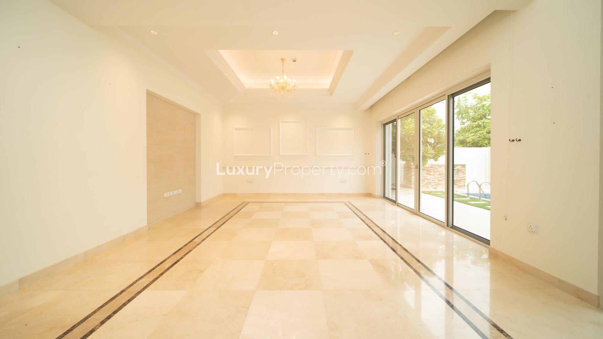 Exterior view of Mediterranean villa entrance in District One, Mohammed Bin Rashid City