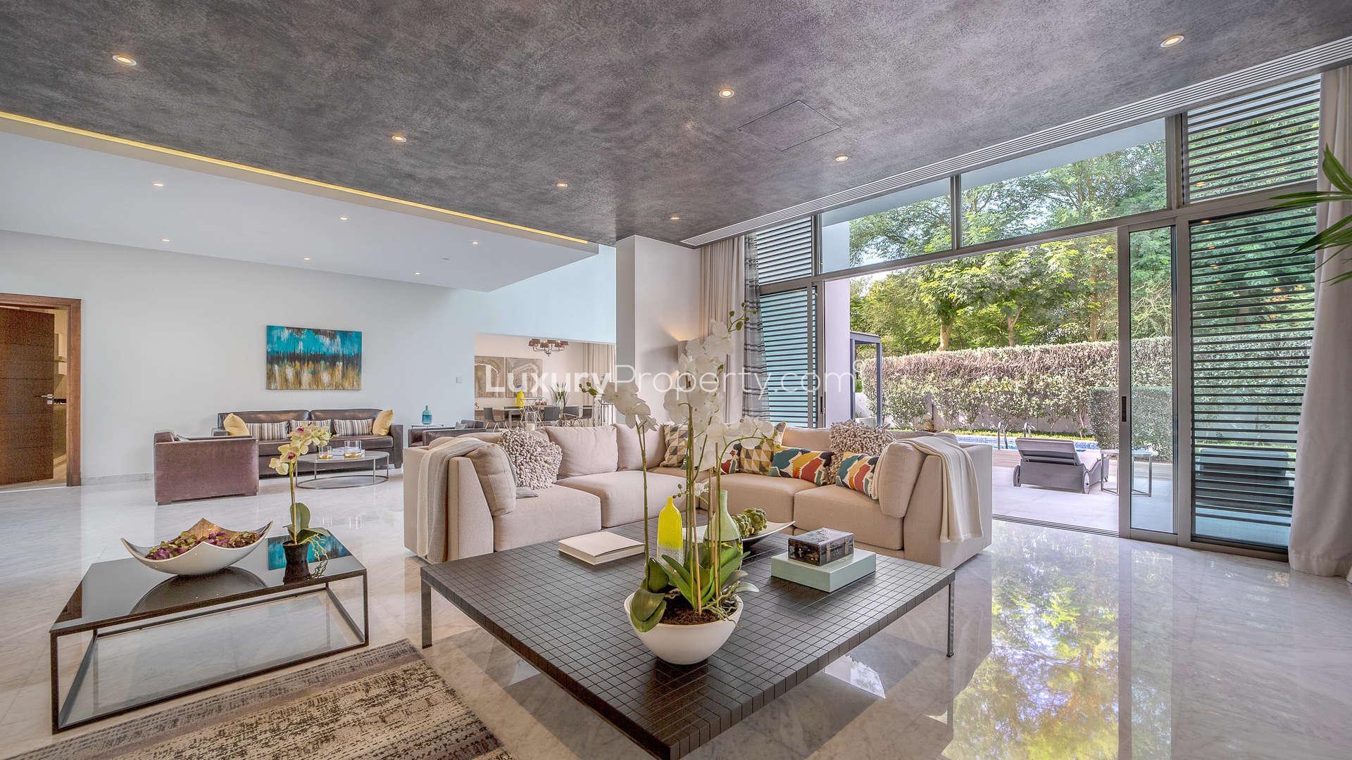 Luxurious living room in upgraded four-bedroom villa, District One, Mohammed Bin Rashid City, Dubai