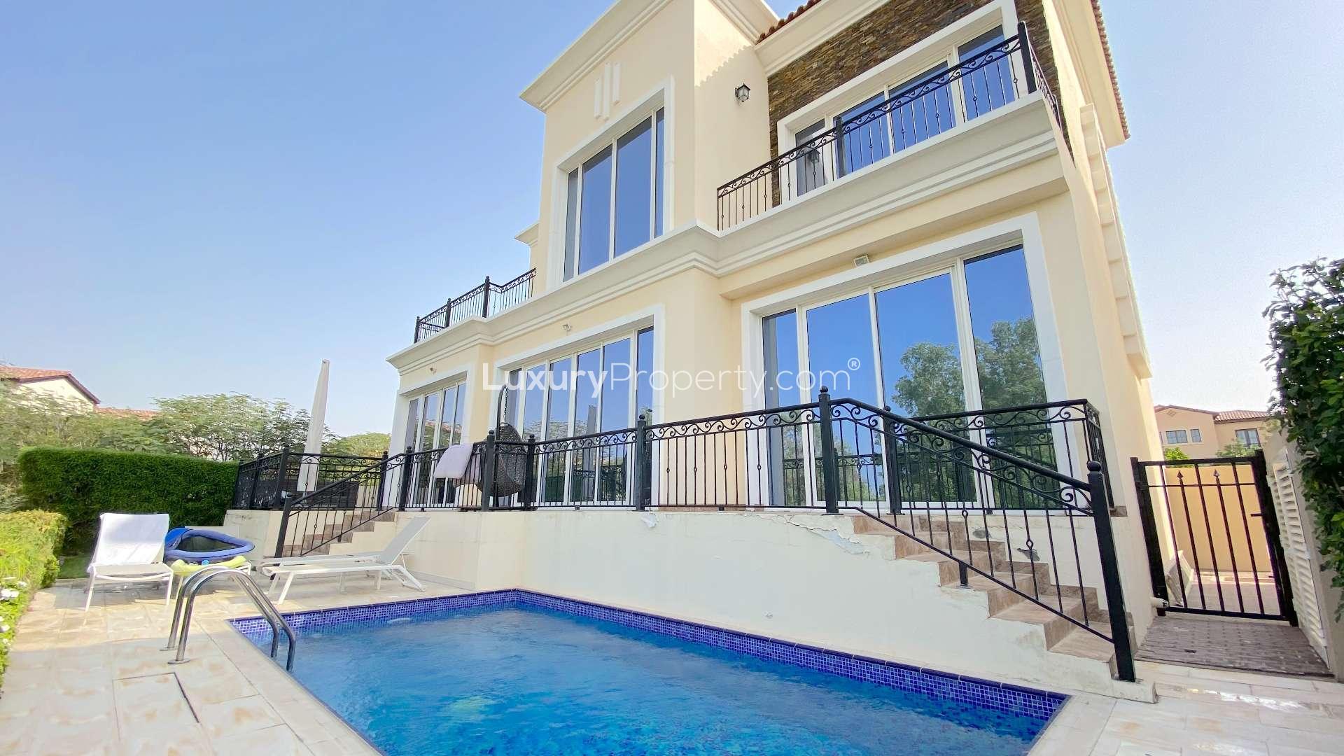 Luxurious living room in custom villa, Jumeirah Golf Estates, Earth community, spacious and elegant