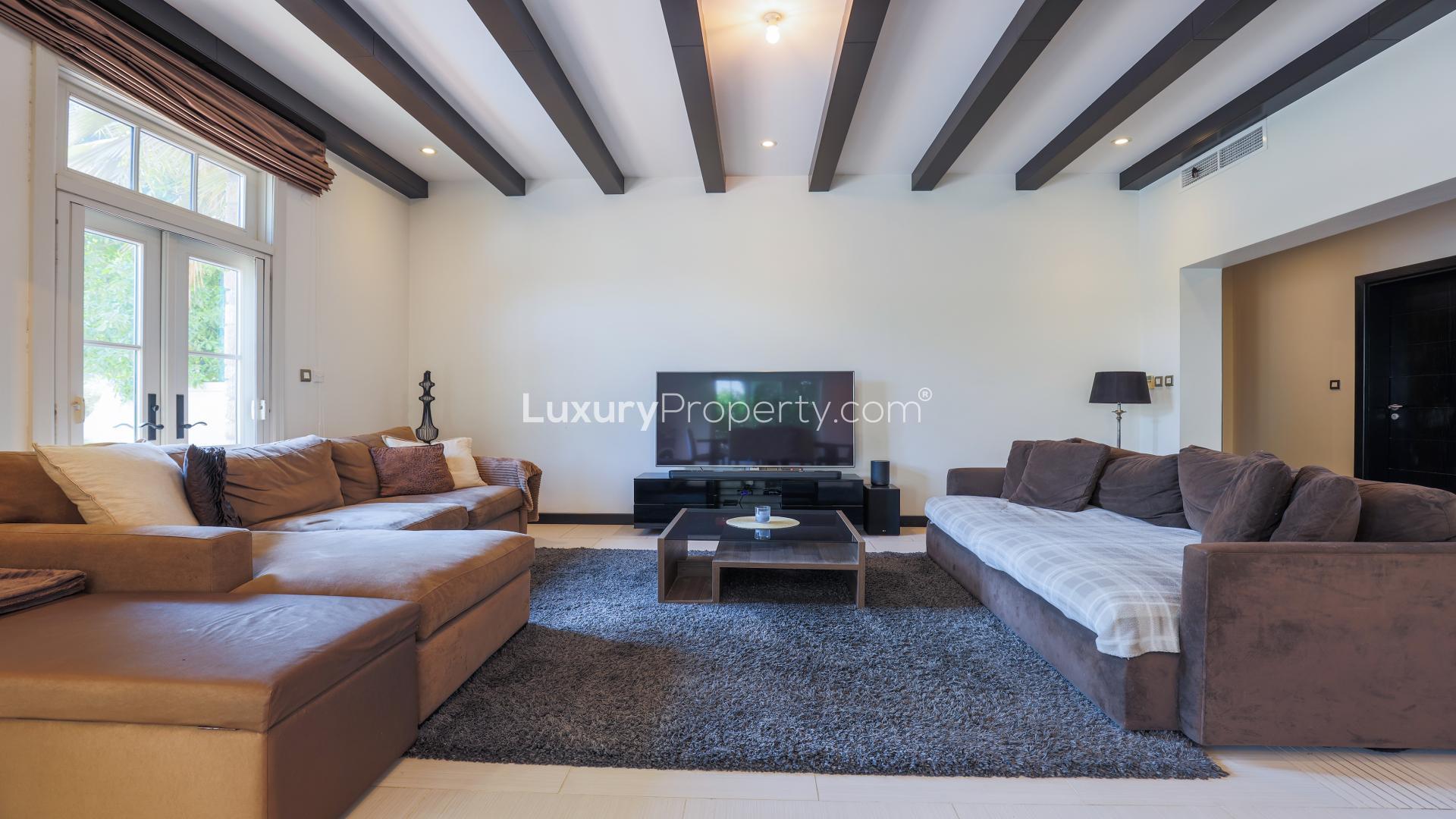 Luxurious villa entrance with elegant staircase, Jumeirah Golf Estates, Doral Type, for sale