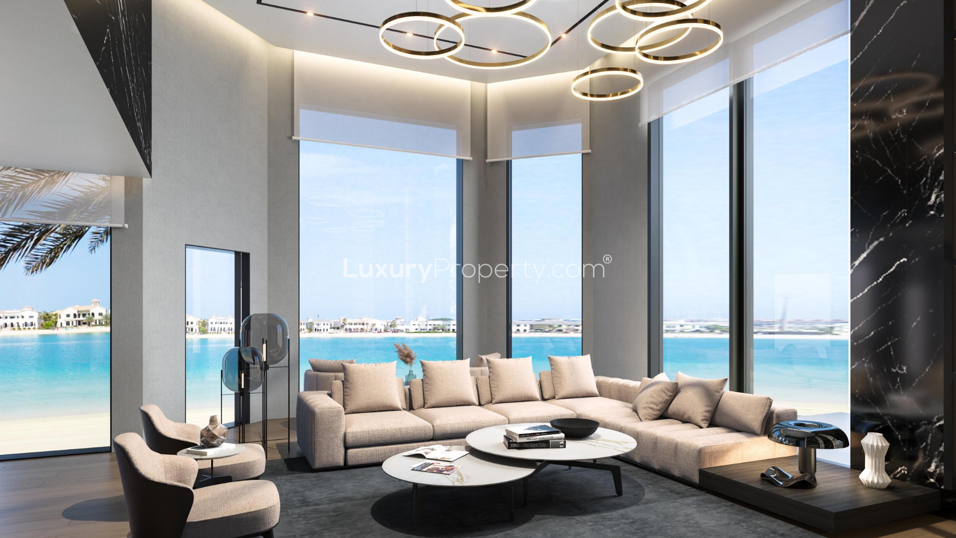Luxurious living room with ocean view in Palm Jumeirah Garden Home Villa