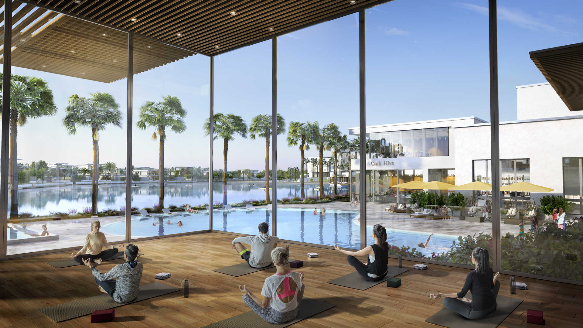 Dining experience at Harmony Bungalow, Tilal Al Ghaf, with scenic villa views at night