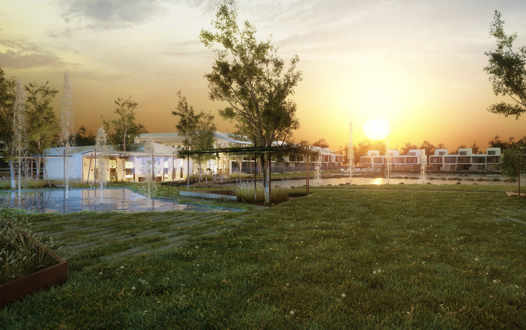 Aerial view of Jumeirah Golf Estates community, showcasing luxury villas and golf course