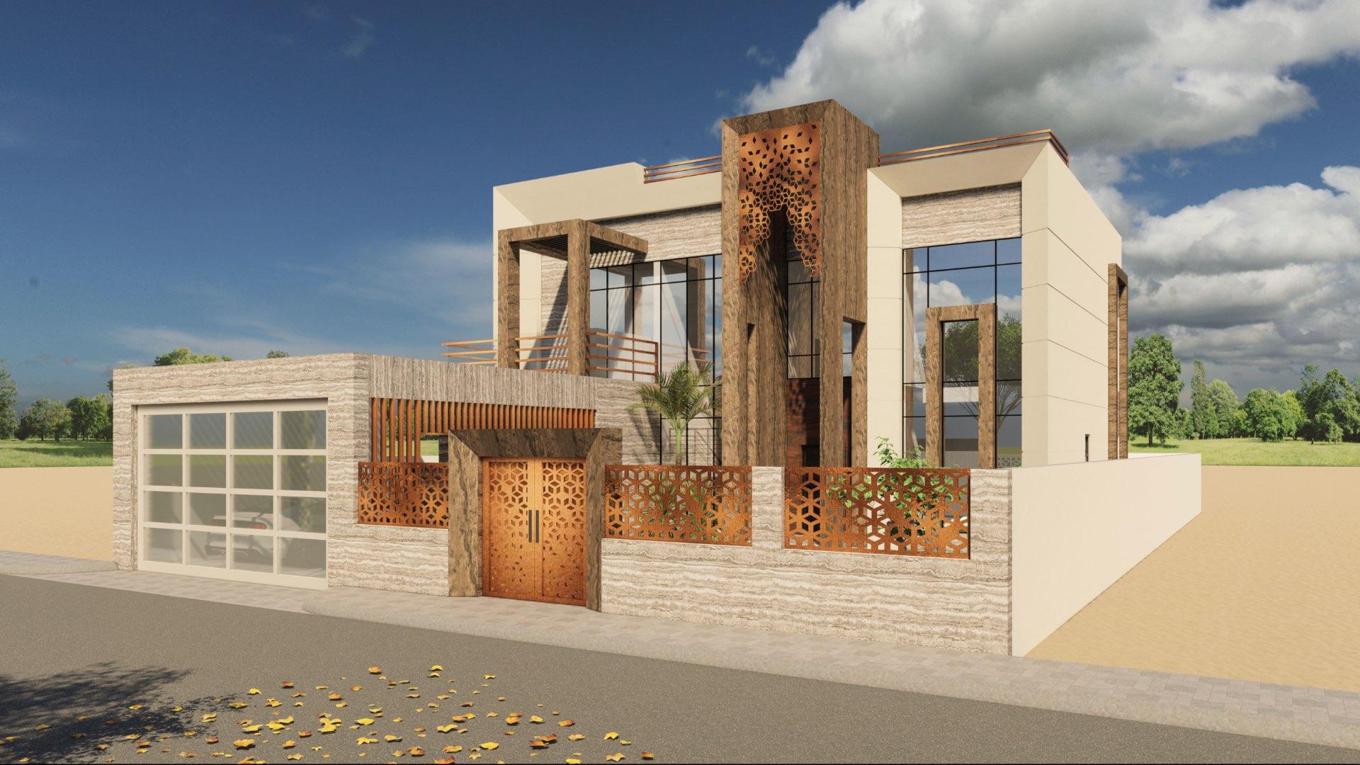 Modern 4-bedroom villa facade with garage in Jumeirah Park, Dubai
