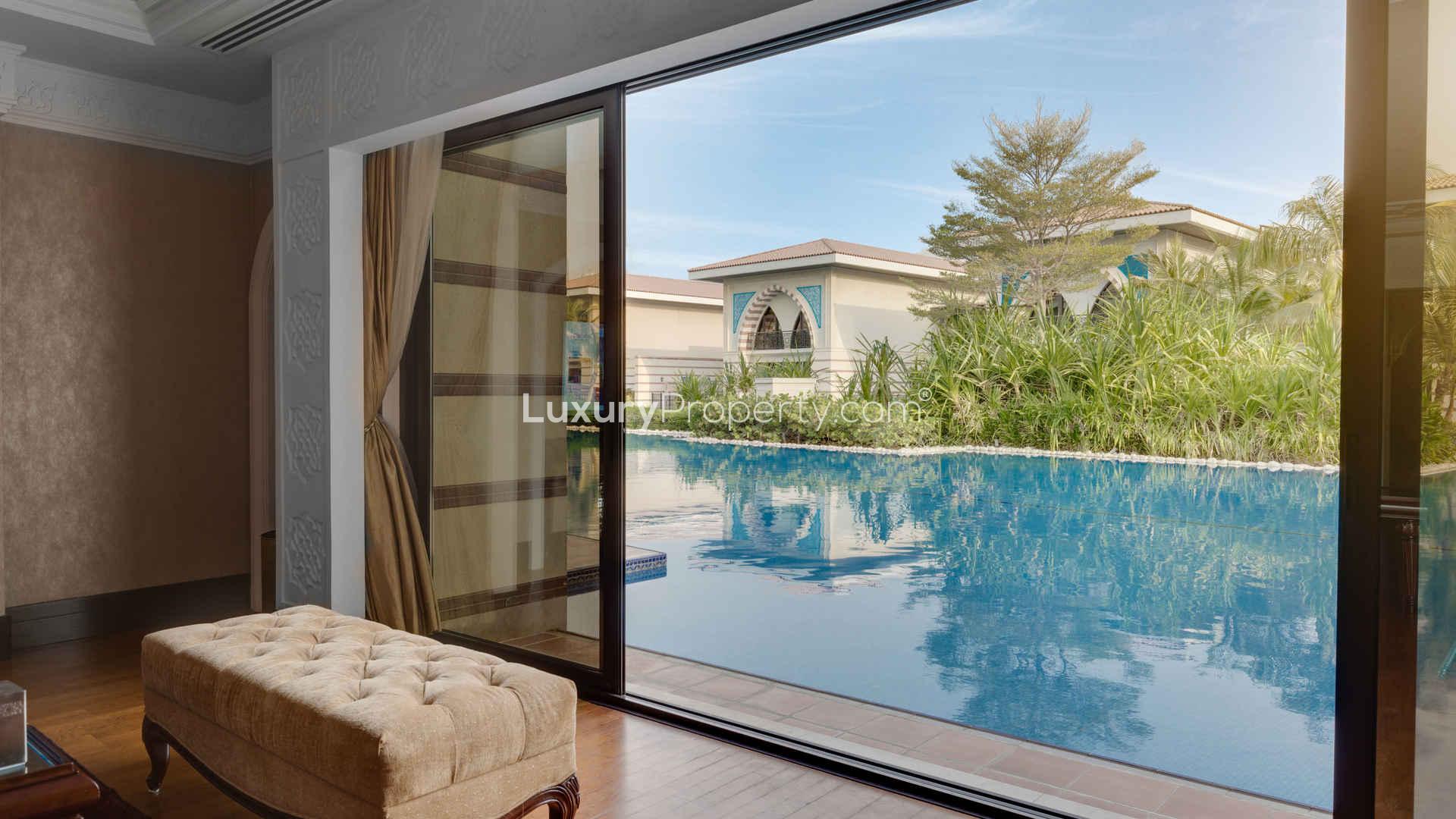 Stunning lagoon villa exterior with bridge at Jumeirah Zabeel Saray, Palm Jumeirah