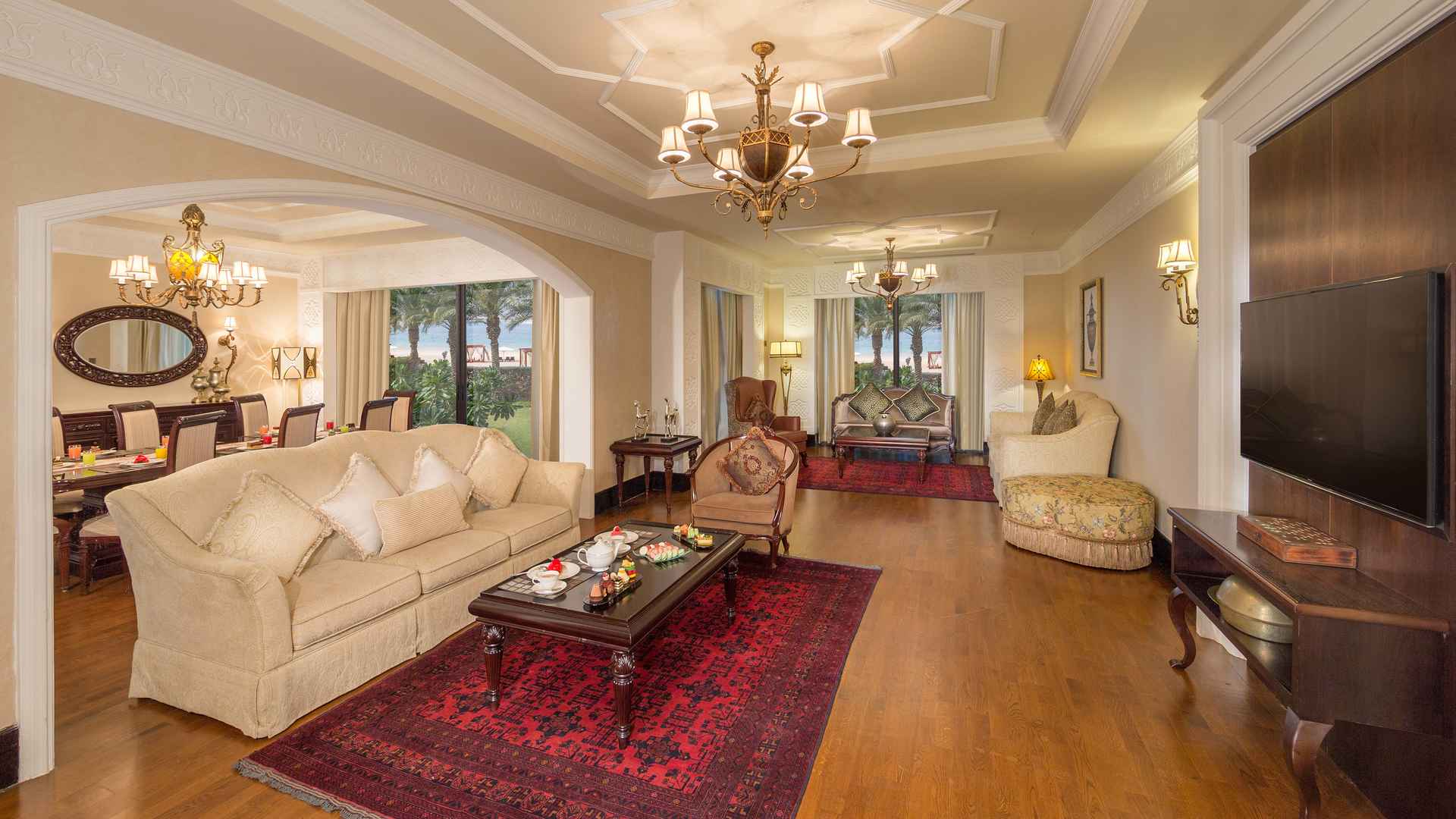 Beautiful villa with pool and wooden bridge at Jumeirah Zabeel Saray, Palm Jumeirah