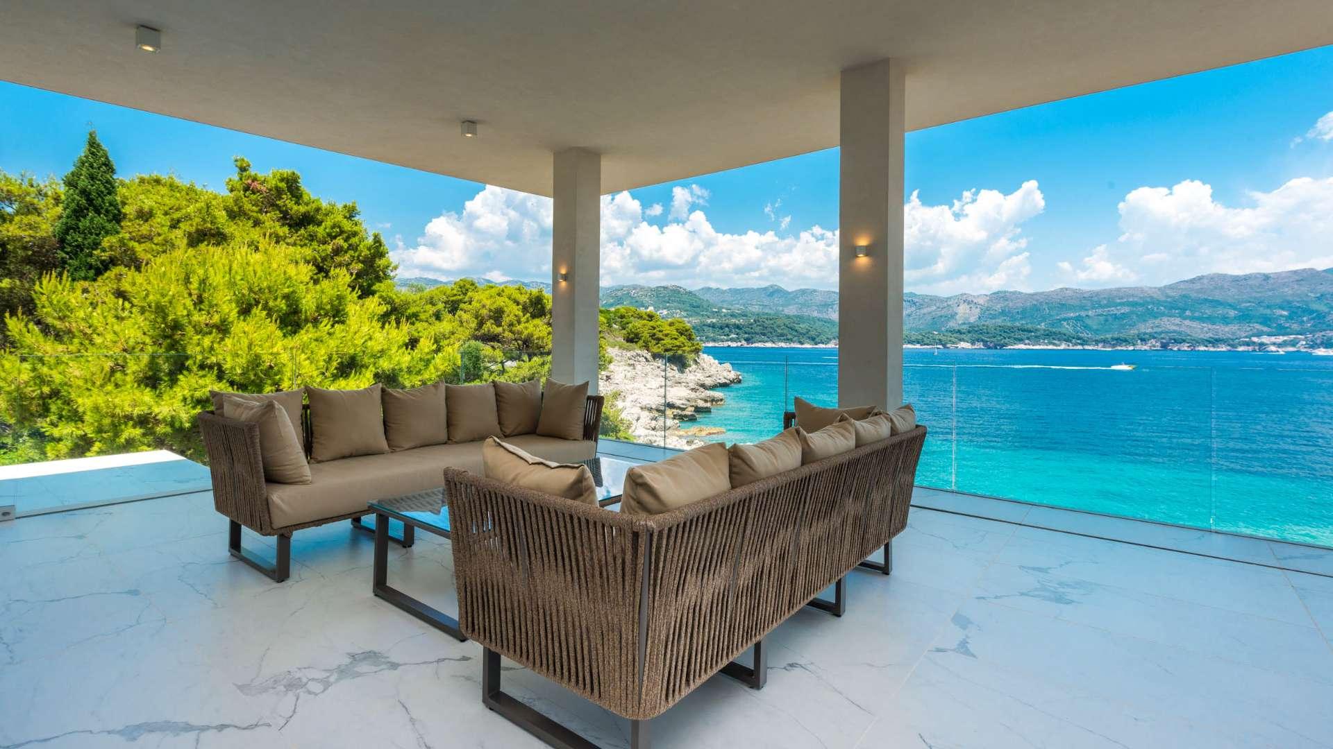 Spacious terrace with sea view at Villa Elaphos, Kolocep Island, Croatia