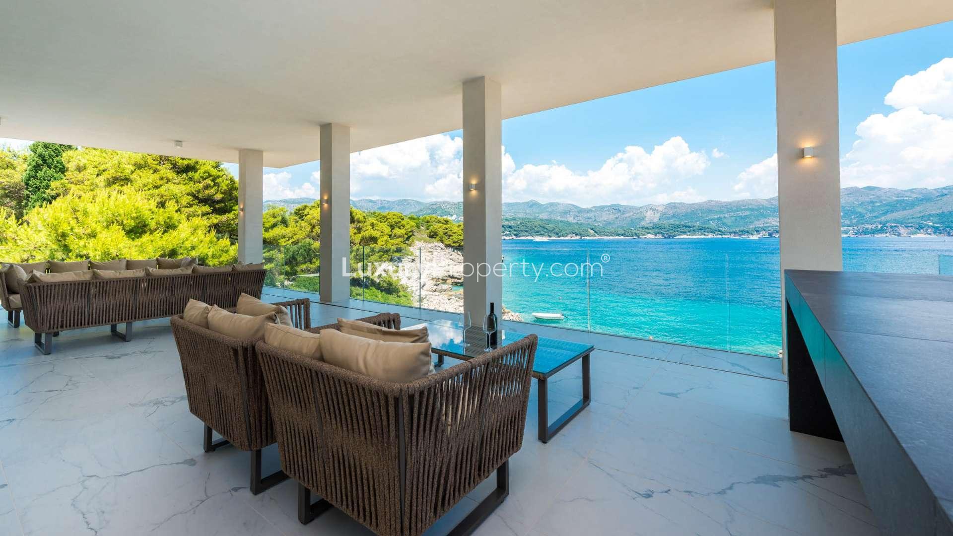 Luxurious terrace view of Villa Elaphos, Kolocep Island, overlooking the Adriatic Sea