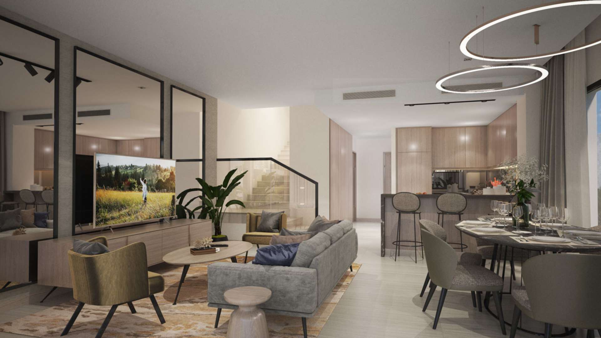 Lush green golf course view from villa in The Legends, Damac Hills community