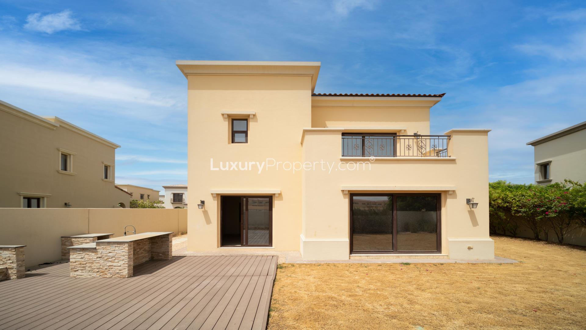 Exterior view of villa with patio in Arabian Ranches 2, Lila community