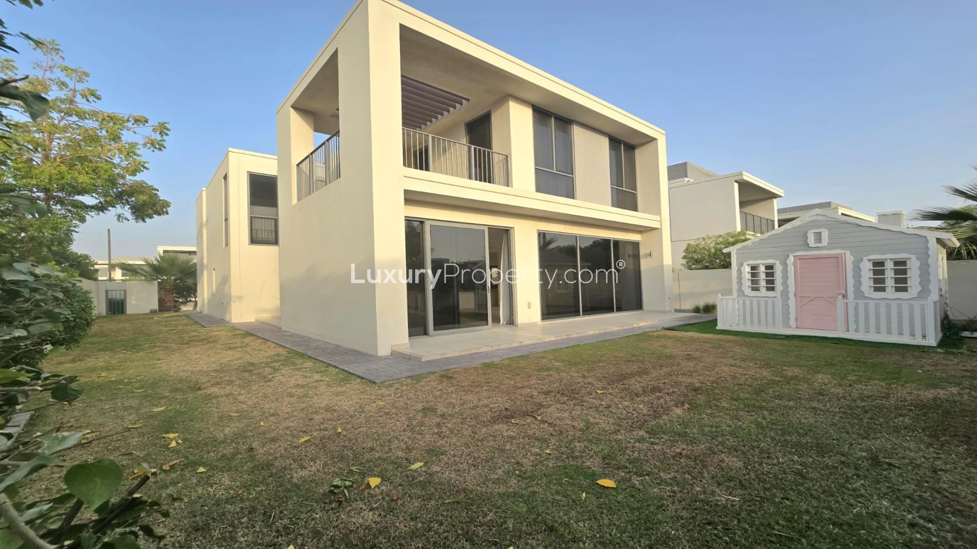 Modern kitchen in Sidra Villas, Dubai Hills Estate, featuring spacious countertops and sleek cabinetry